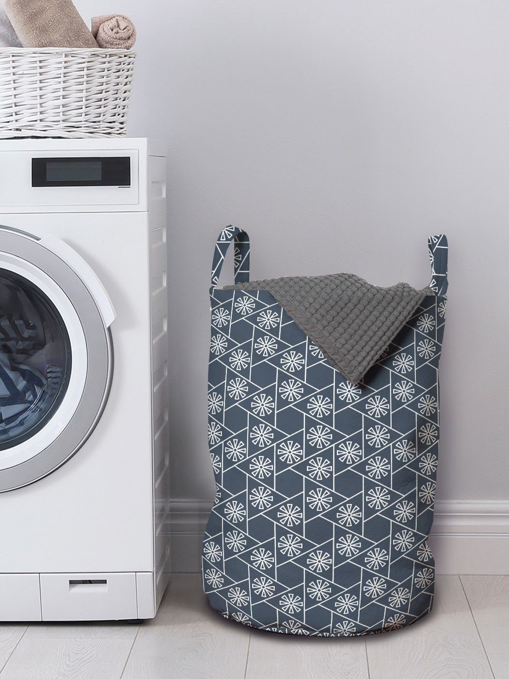 Wäschekorb Japanische mit Waschsalons, Abakuhaus Griffen Eastern Fliese Kordelzugverschluss für Geometrisch Wäschesäckchen