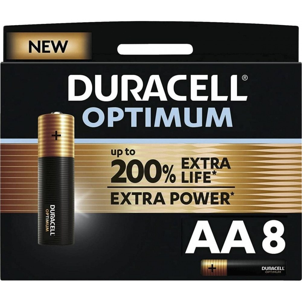 Duracell Duracell Optimum AA 8er Mignon-Batterien. Batterie, (1.5 V V), Bis zu 200% längere Lebensdauer