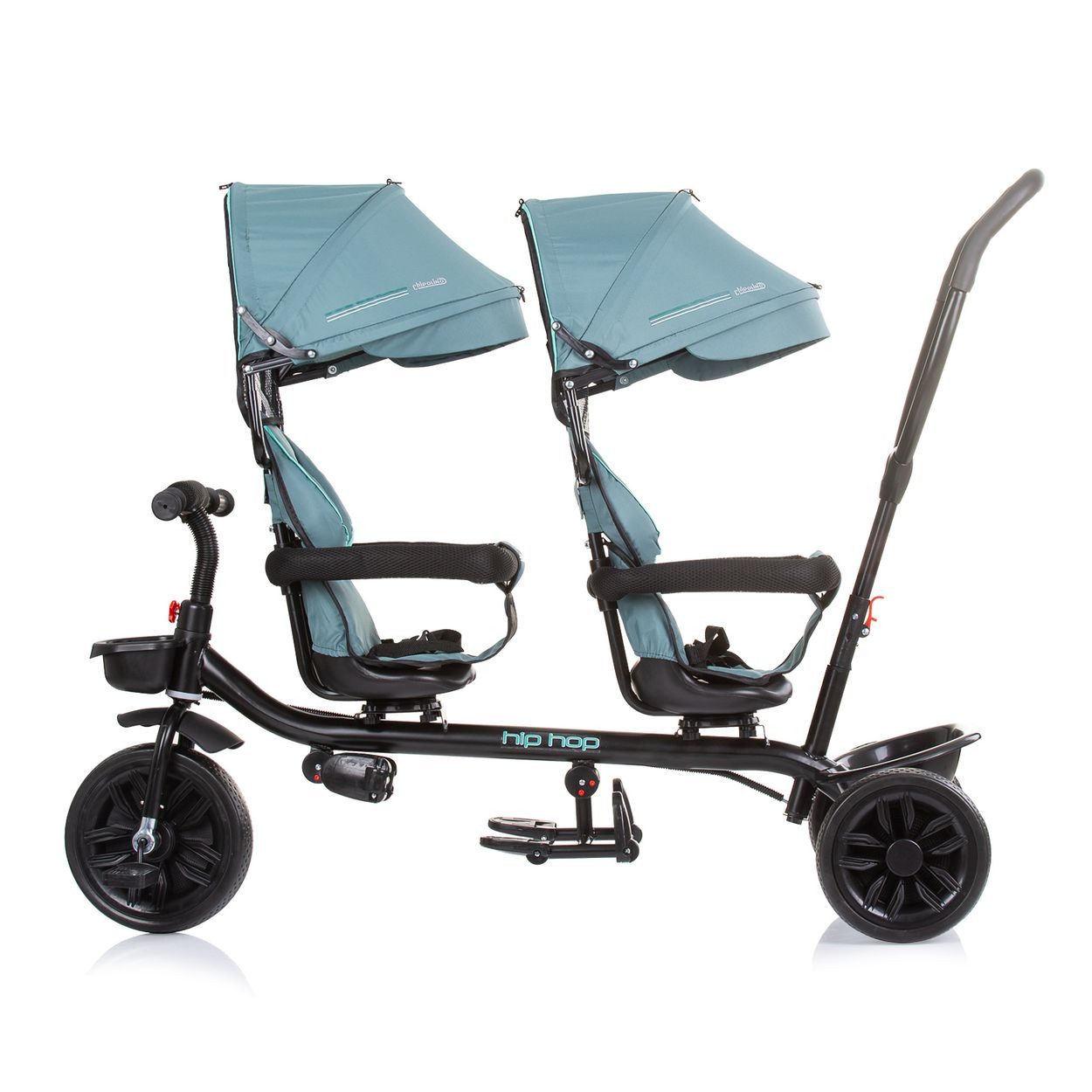 Babyshoppen Dreirad Geschwisterdreirad Tricycle Hip Hop, Schiebegriff, Sitze 360° drehbar, Gurte