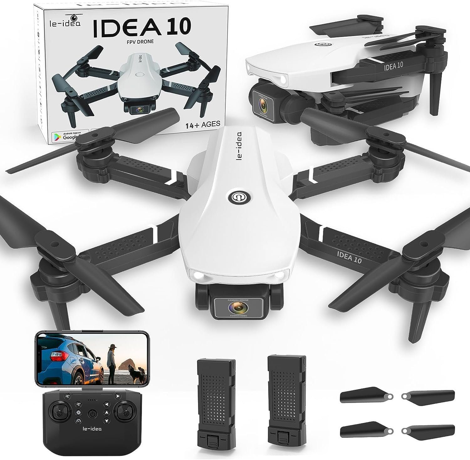 le-idea Mini Drohne für Anfänger, RC Quadrocopter mit Mehr Kamera FPV Drohne (720p, Mit 3D Flip Höhenlage Halten, Faltbare Drone Geschenk für Jungen)