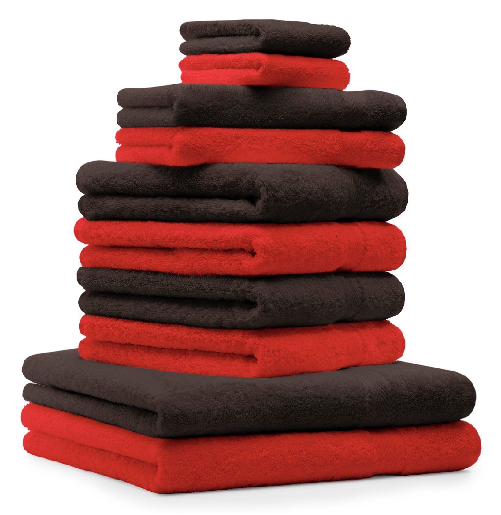 Betz Handtuch Set 10-TLG. Handtuch-Set Premium Farbe Rot & Dunkelbraun, 100% Baumwolle, (10-tlg)