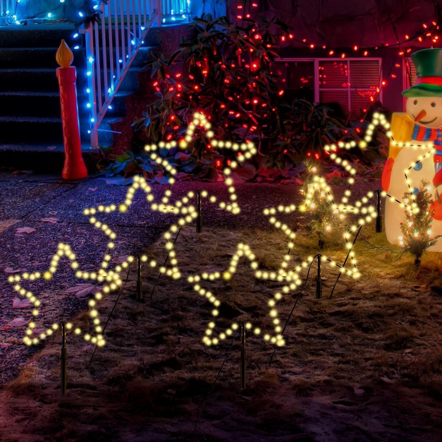 Salcar LED-Lichterkette LED Leuchtstäbe Stern Garten LED Leuchtstern 3 Stück/ 6 Stück Warmweiß, 30cm 6er Sterne LED – Bild 2 von 5