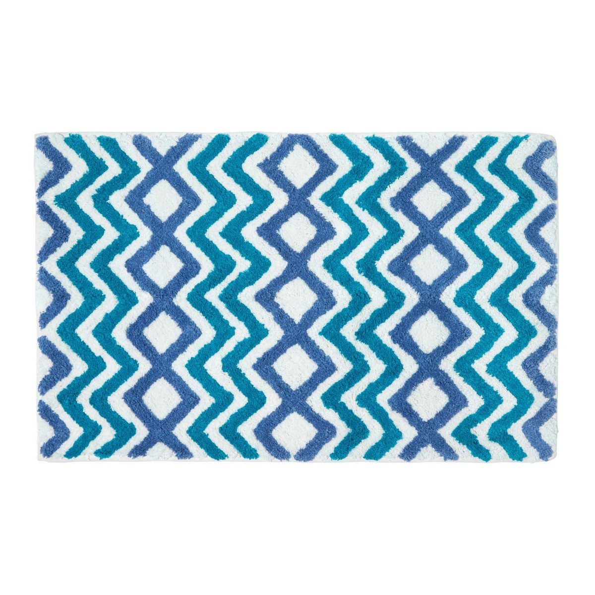 Homescapes Badematte Chevron Rutschfeste Badematte 100% Baumwolle, blau, türkis, weiß, Höhe 30 mm, 50 x 80 cm