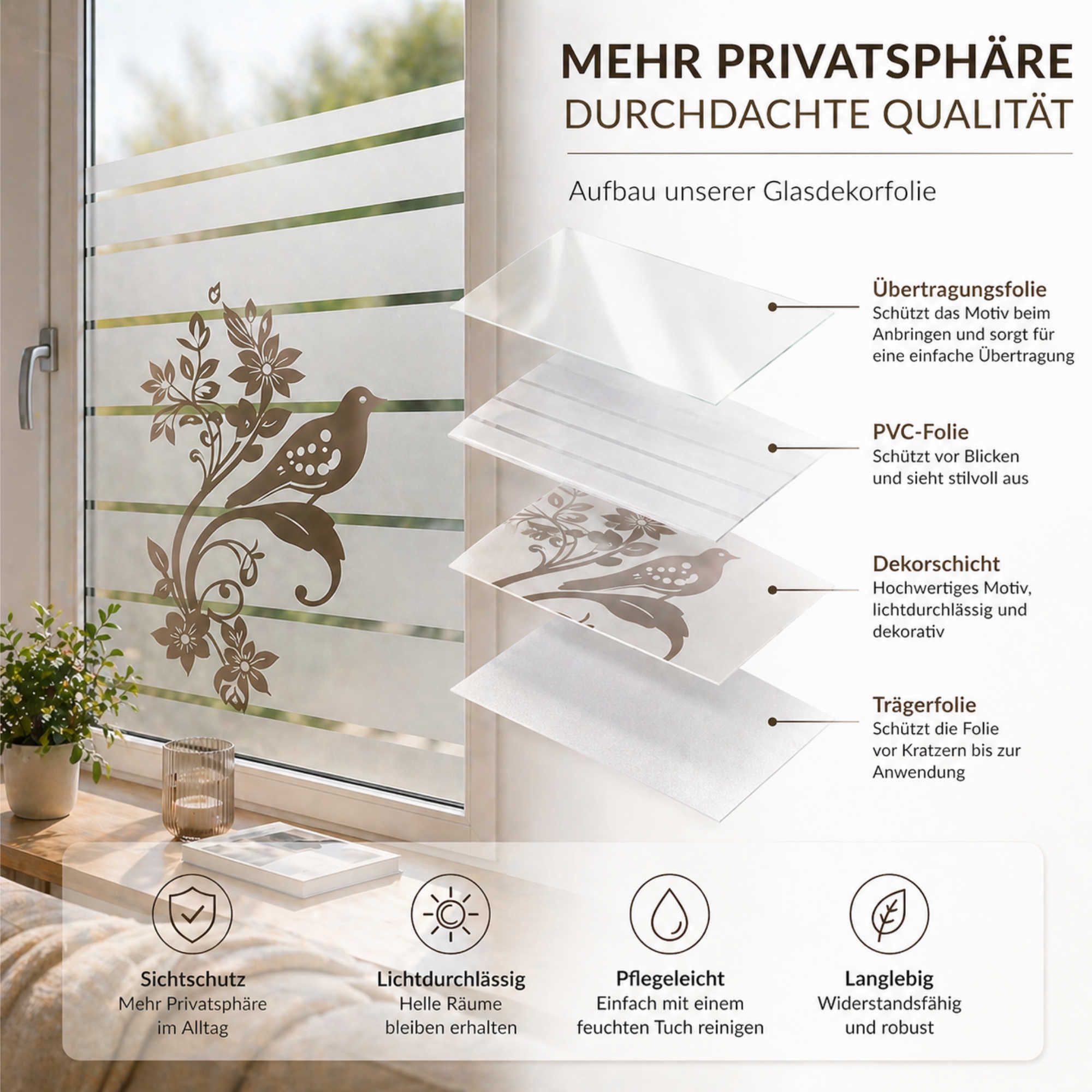 Nomiro Fensterfolie Sichtschutz Fensterfolie Streifen 9cm selbstklebend Milchglas silber, Streifen Design lichtdurchlässig Sichtschutz Milchglas zuschneidbar
