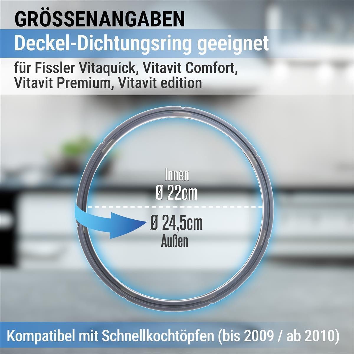 Piebert Schnellkochtopf-Dichtungsring 3x Piebert Fix Dichtung 39156 22cm für Fissler Vitaquick, Vitavit