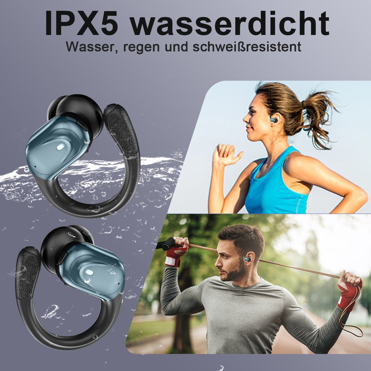 (Bluetooth, HYIEAR 5.3, Sportkopfhörer, In-Ear-Kopfhörer IPX5. Geräuschunterdrückung, Stereo Bluetooth-Kopfhörer USB-C)