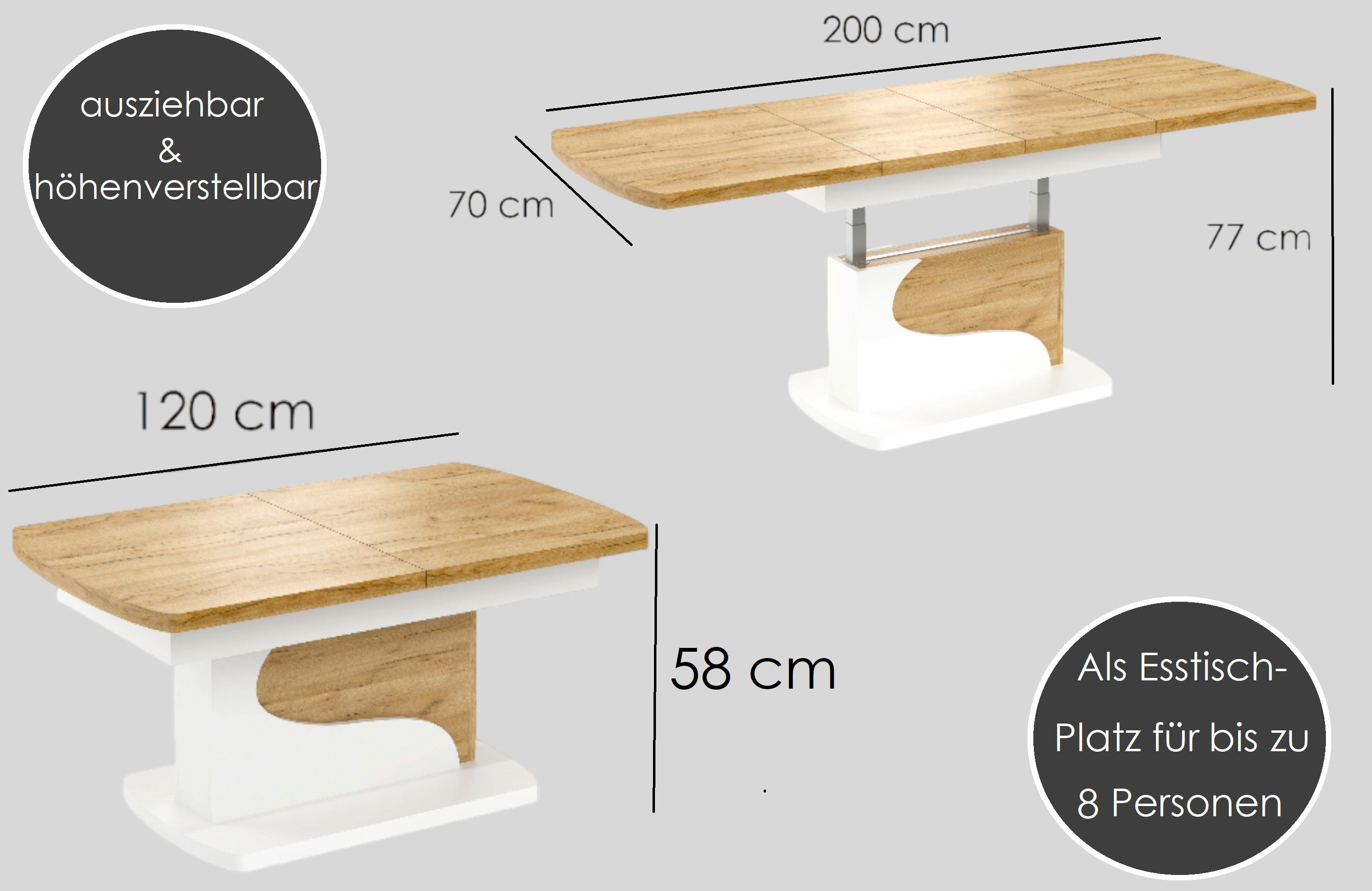 designimpex Couchtisch Design DA-111 höhenverstellbar ausziehbar 120/200 cm Esstisch Tisch, Funktionstisch, Wohnzimmertisch, Tisch, Esstisch, Sofatisch, Schubla – Bild 5 von 5