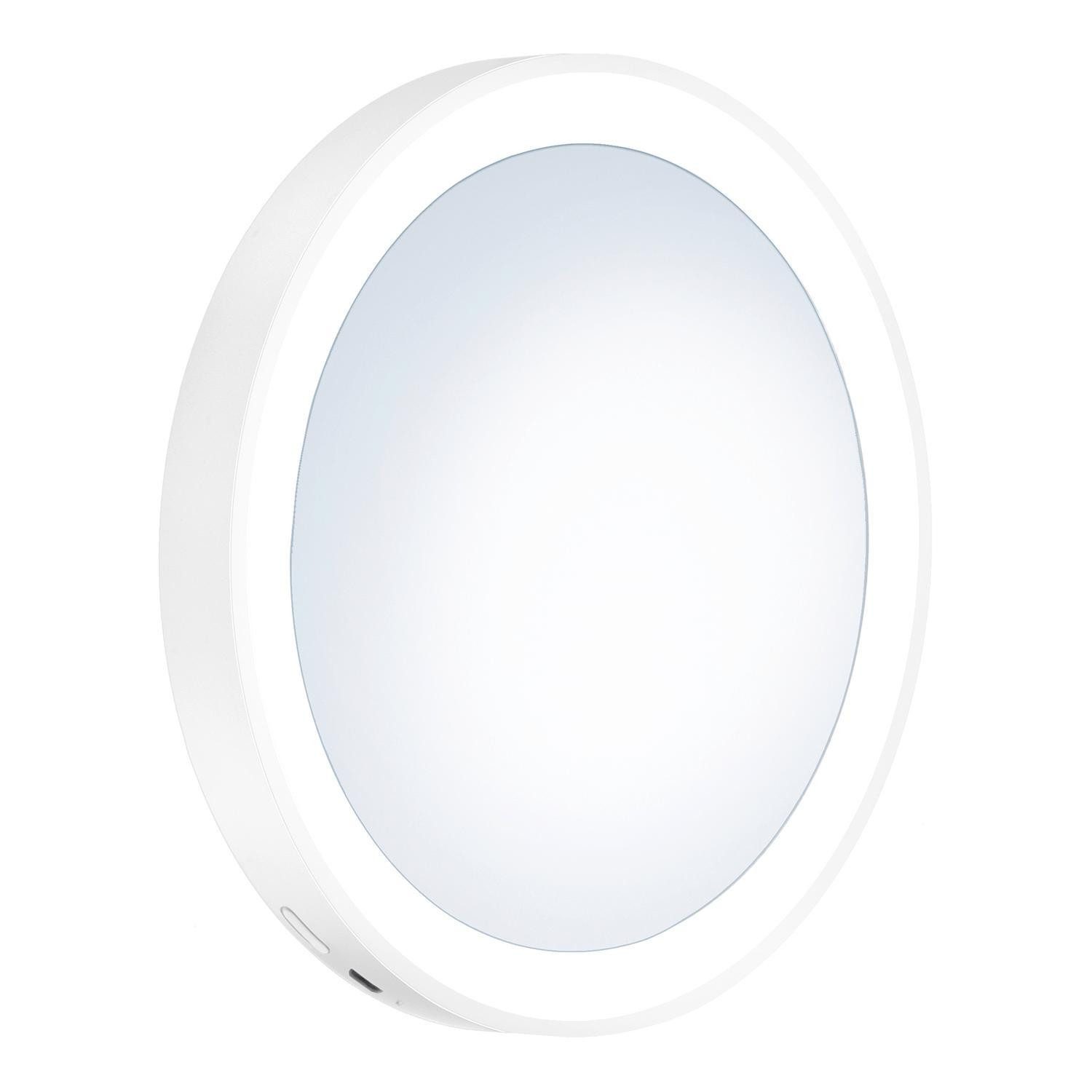 Smedbo Косметички OUTLINE LITE, Ø 12 cm, Weiß, Kunststoff, LED-Beleuchtung, 7-fache Vergrößerung, USB-Anschluss