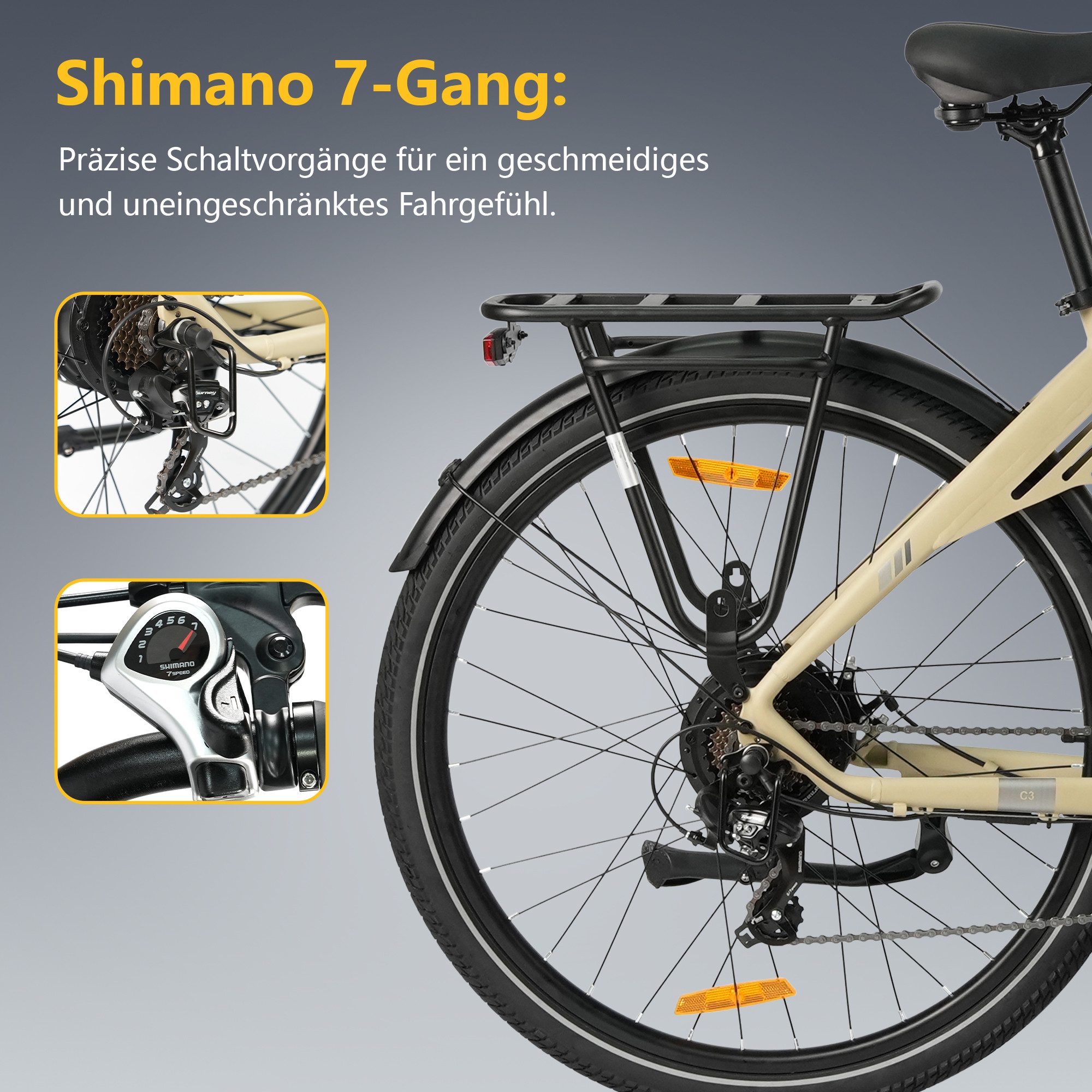 TTGO E-Bike Cityrad 28 Zoll, 150km Reichweite, C3 2.0, Elektrofahrrad, 650Wh Pedelec, 7 Gang SHIMANO, Kettenschaltung, Heckmotor, 650 Wh, 5 Unterstützungsstufen, Leicht nur 25kg, Tiefeinsteiger-Rahmen