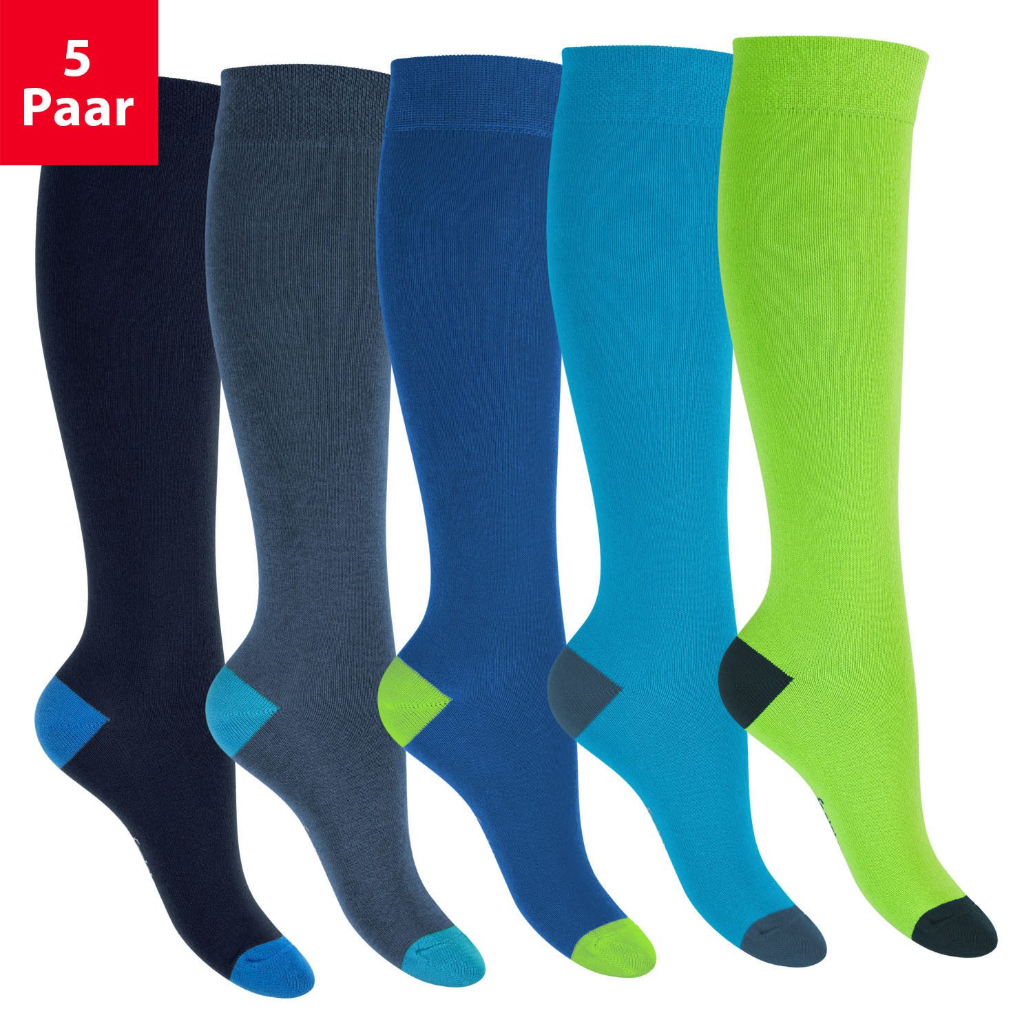 Langsocken Kinder Baumwoll Kniestrümpfe (5 Paar) abgesetzte Ferse/Spitze