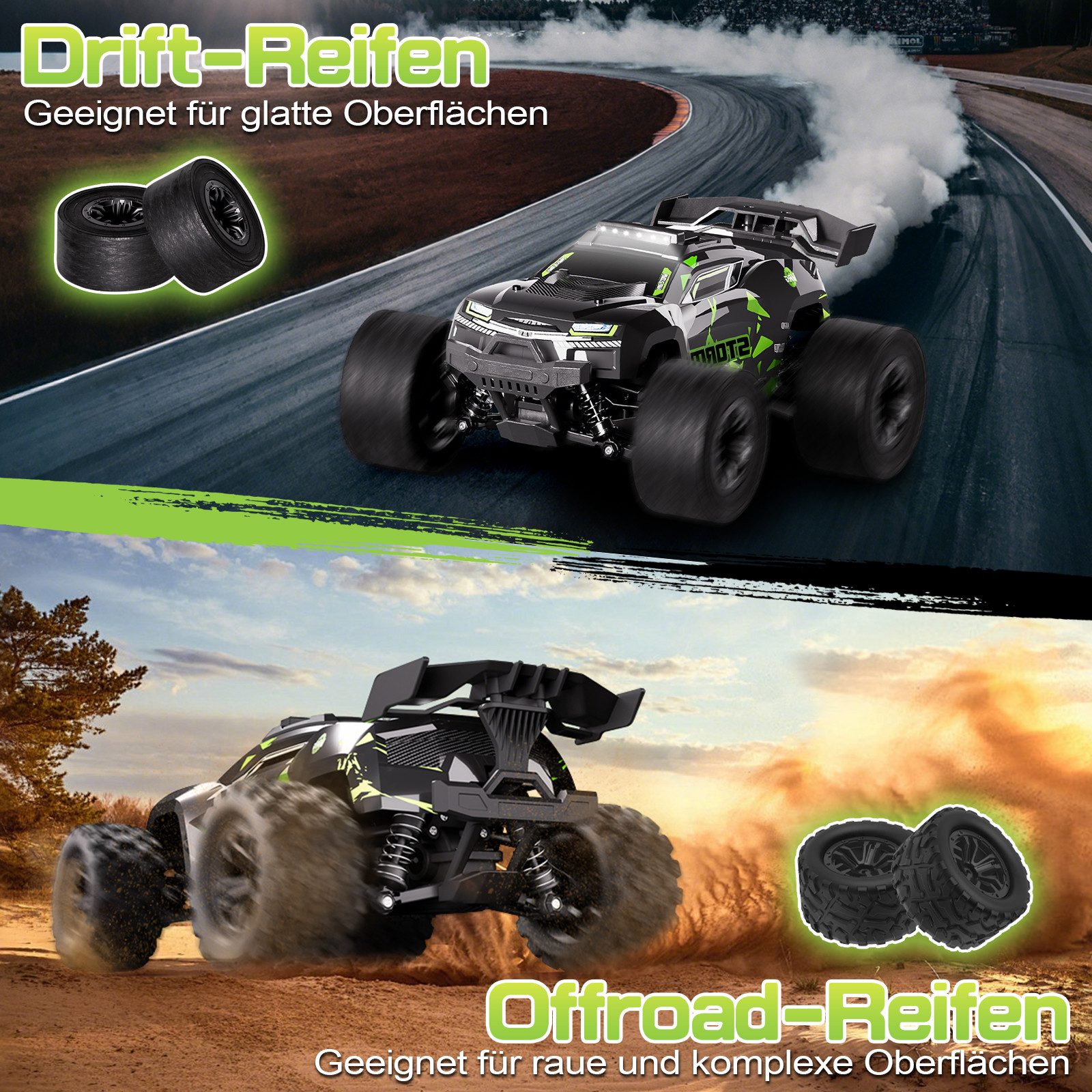 Esun RC-Auto 40KM/H Ferngesteuertes Auto ab 8 10 Jahre, 1/18 RC Auto Offroad (Set, Komplettset), 2,4GHz Monstertruck Ferngesteuert mit Licht, 4WD