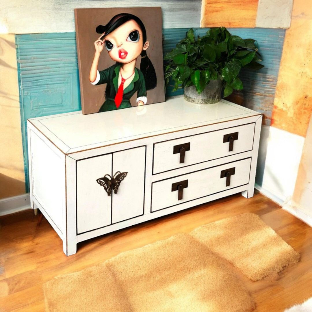 OPIUM OUTLET Kommode TV-Schrank Sideboard Kommode aus China Möbel im Vintage-Stil (Asia Schrank Anrichte Lowboard komplett montiert), chinesisch asiatisch orientalisch shabby-chic
