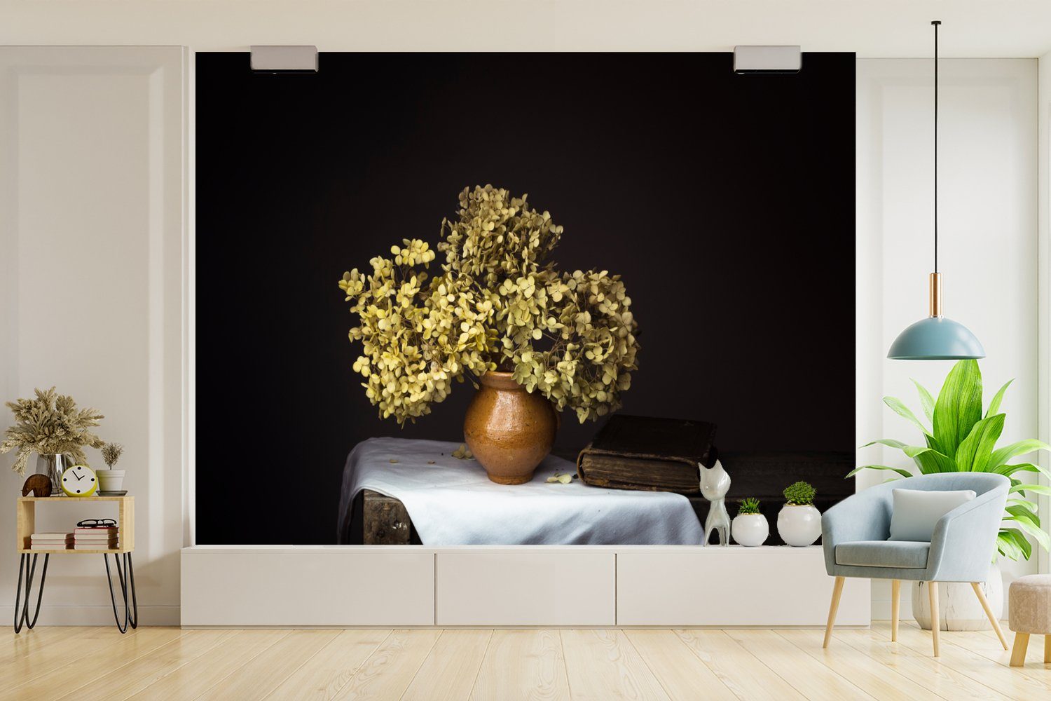 Tapete Blumen Vase für St), bedruckt, Stilleben, Schlafzimmer, (6 Getrocknete Matt, MuchoWow Kinderzimmer, Wohnzimmer, Wallpaper Fototapete - Vinyl -