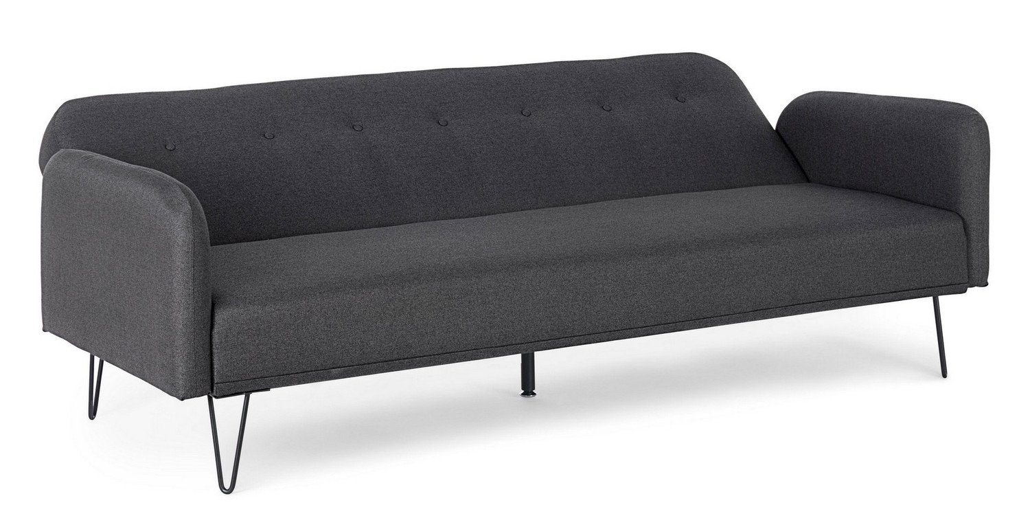 Sofa mit Natur24 Bridjet 200x82x81cm Metallbeine Stoff Schwarz Schlaffunktion Schlafsofa