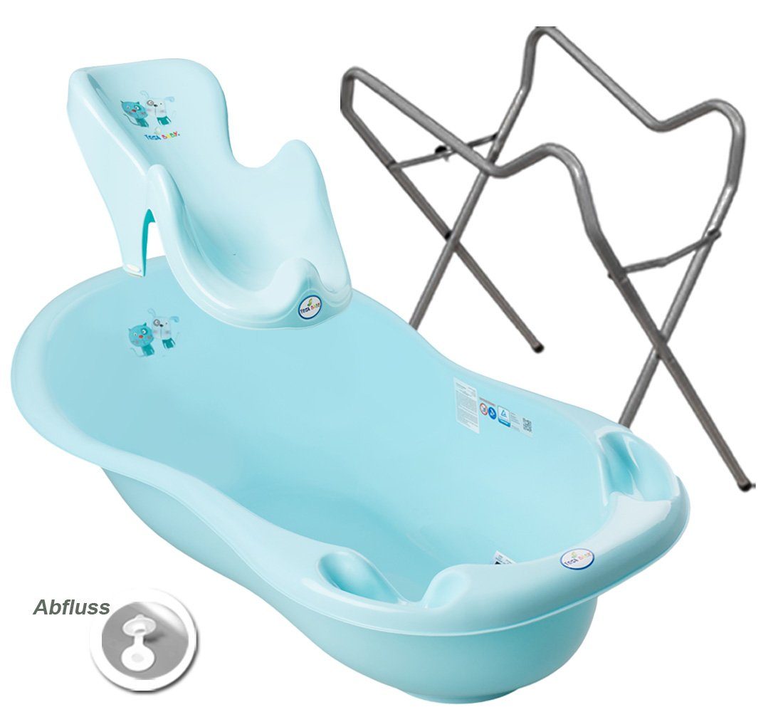 Tega-Baby Babybadewanne 2 TEILE Premium.set), & Ständer Set CAT 84 + DOG - ** Badesitz ** Ständer in Babybadeset + + Wanne cm, Wanne (Made Europe Blau Grau