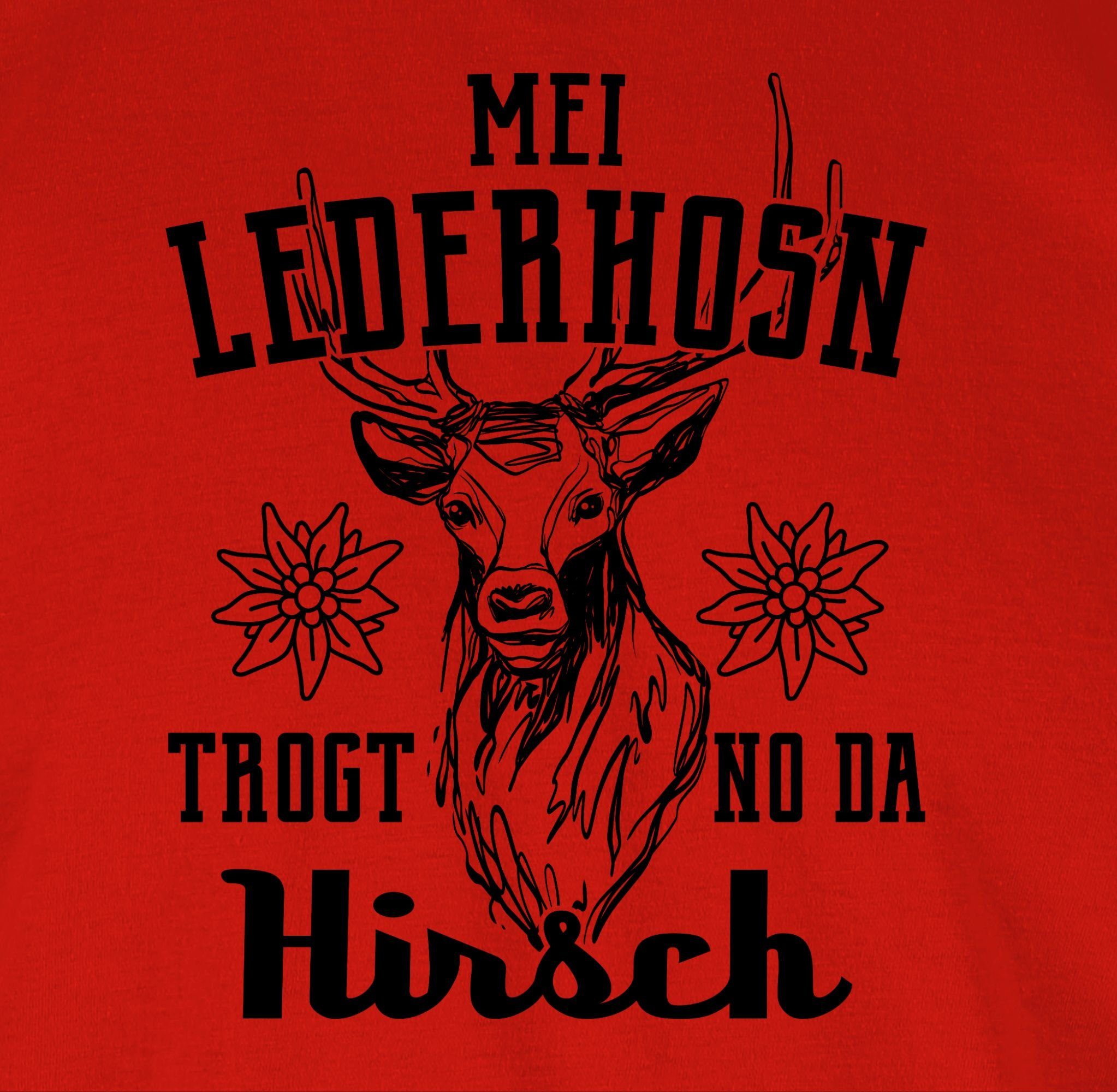 Shirtracer T-Shirt Herren für Mode trogt 3 Hirsch - Oktoberfest da schwarz Mei no Lederhosn Rot