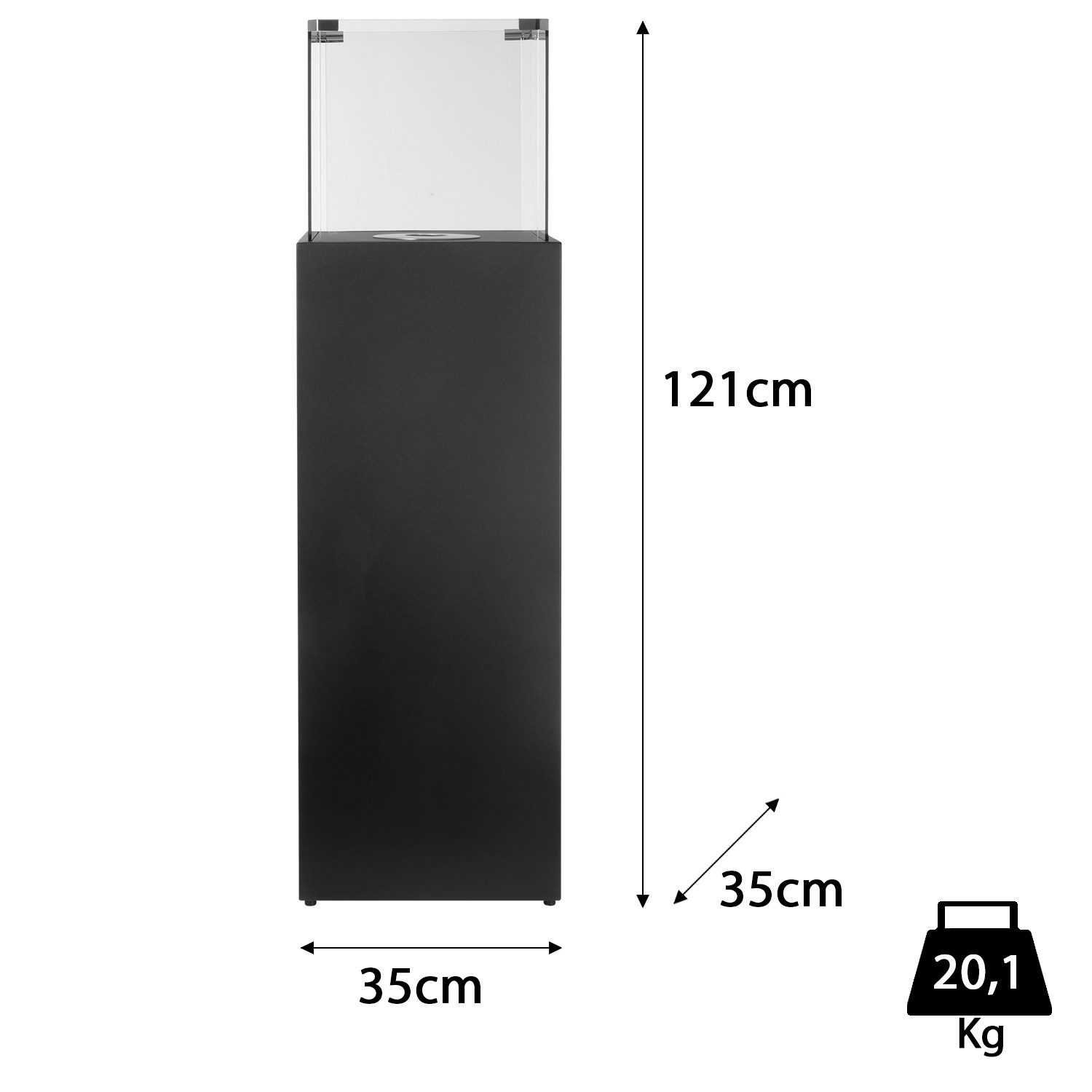 Moritz Dekokamin Standkamin 121 x 35 x 35 cm Säule 1 Liter Brenner, Ethanolbrenner Glasfeuer Terrassenfeuer Kamin