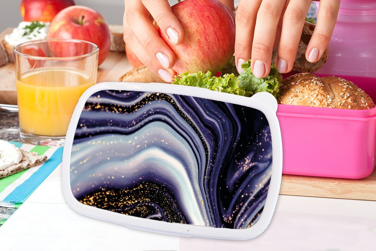Erwachsene, - - Marmor Mädchen, Kunststoff, Brotbox Lunchbox Glitzer, - rosa für Luxus Marmoroptik Kinder, - Kunststoff Lila MuchoWow (2-tlg), Brotdose Snackbox,