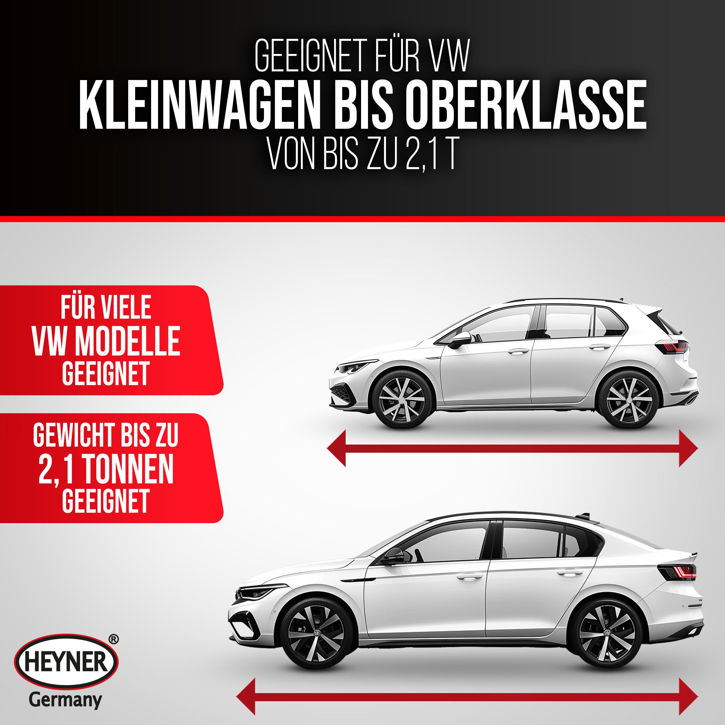 HEYNER Wagenheber Premium Scherenwagenheber 1,5t für VW, max. Hubhöhe: 38.5 cm, 1-tlg., VW "Black Edition"