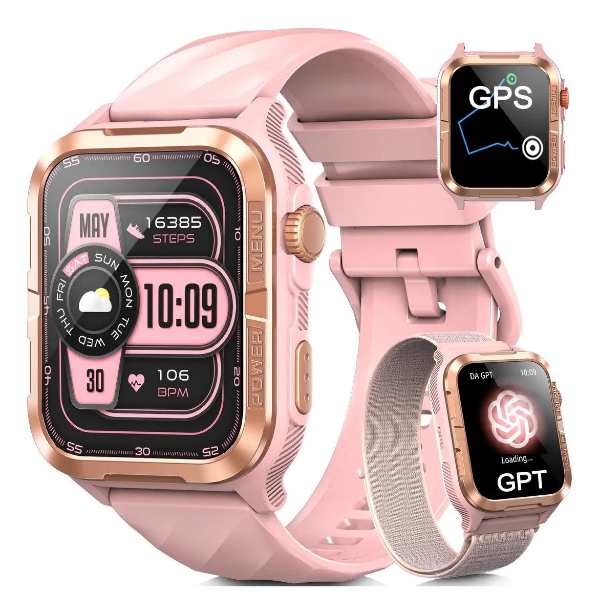blackview W10 Pro GPS Smartwatch Damen & Herren, 45 Tage Standby, Neuheit 2026 Smartwatch (1.83 Zoll, IOS&Android), 1-tlg., Schritten,HR, SpO2, Blutdruck,LED-Leuchte, 2 Armbändern und Ladekabel, 600 mAh, KI-Assistent, Anrufe annehmen/tätigen, LED-Taschenlampe, IP68