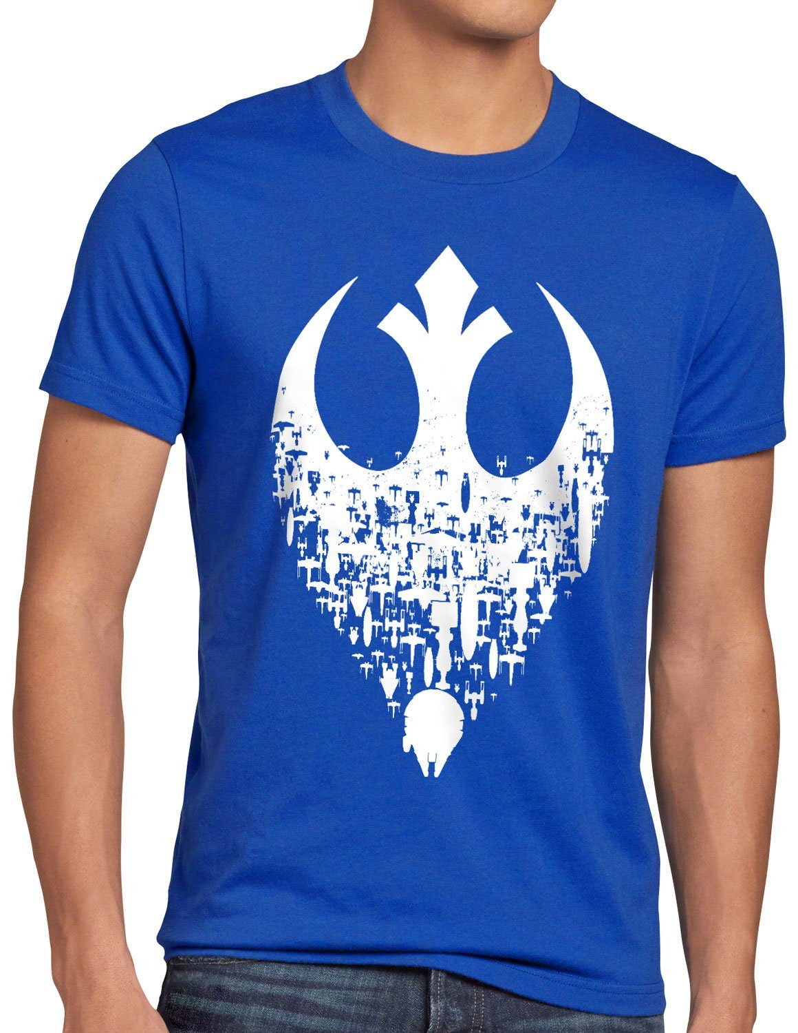style3 Print-Shirt Herren T-Shirt Übermacht Rebellen-Allianz xwing ywing yavin blau
