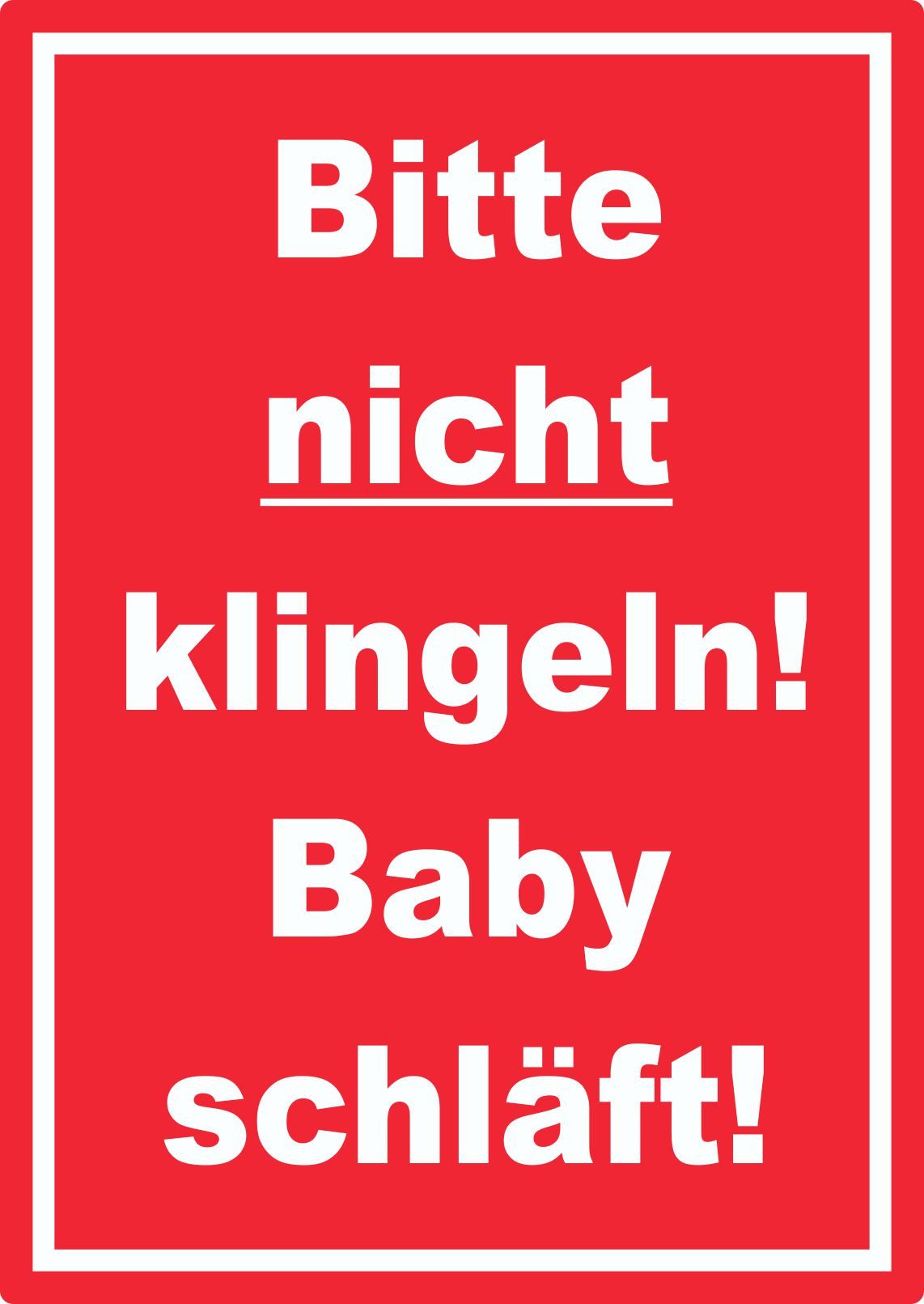 HB-Druck Aufkleber Bitte nicht klingeln Baby schläft Aufkleber mit Text rot-weiss, wetterfest, UV-beständig, kratzfest