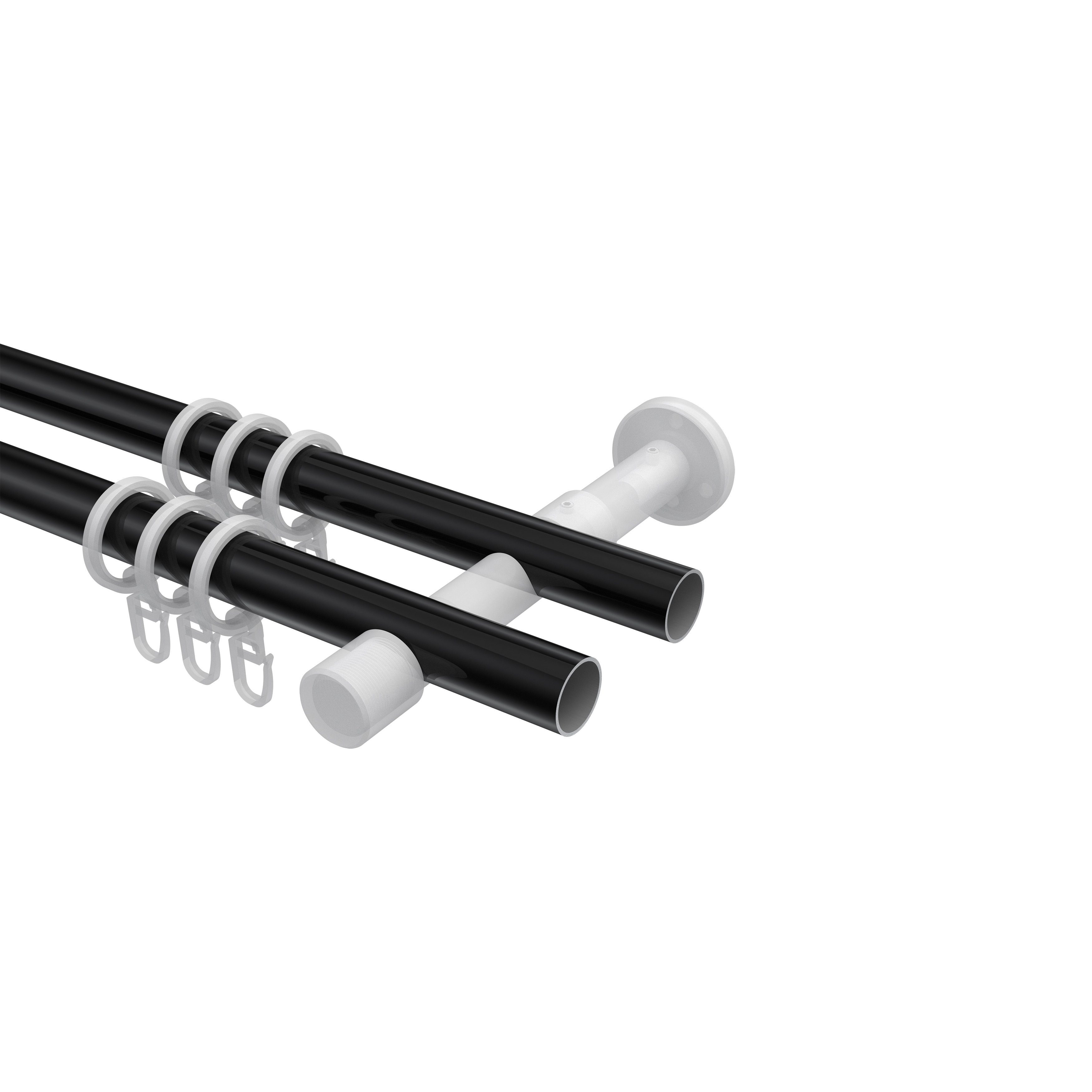 INTERDECO Gardinenstange Prestige Verano, Ø 20 mm, 2-läufig, Wandmontage, Schwarz / Chrom