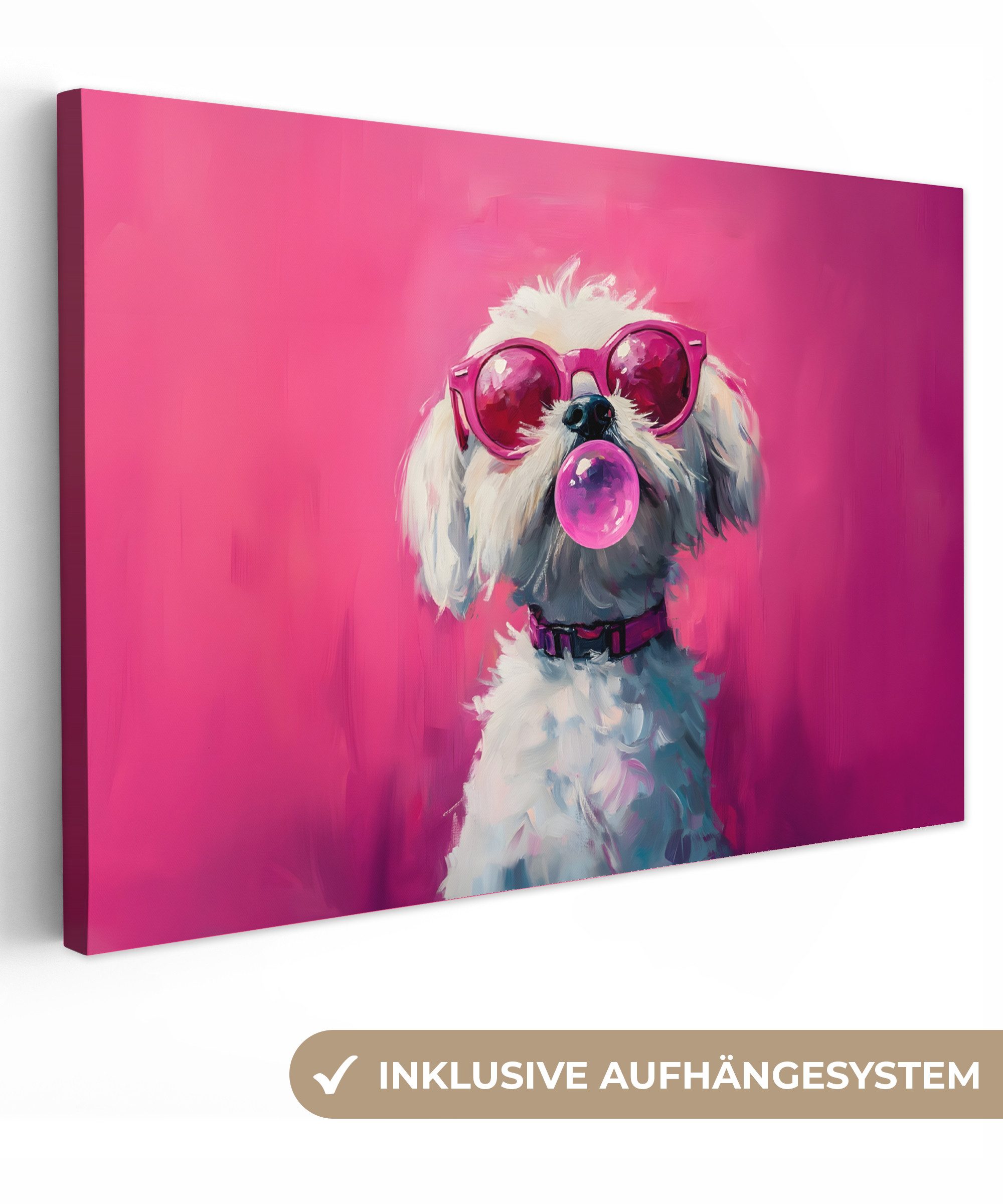 Leinwandbild Rosa - Hund - Blase