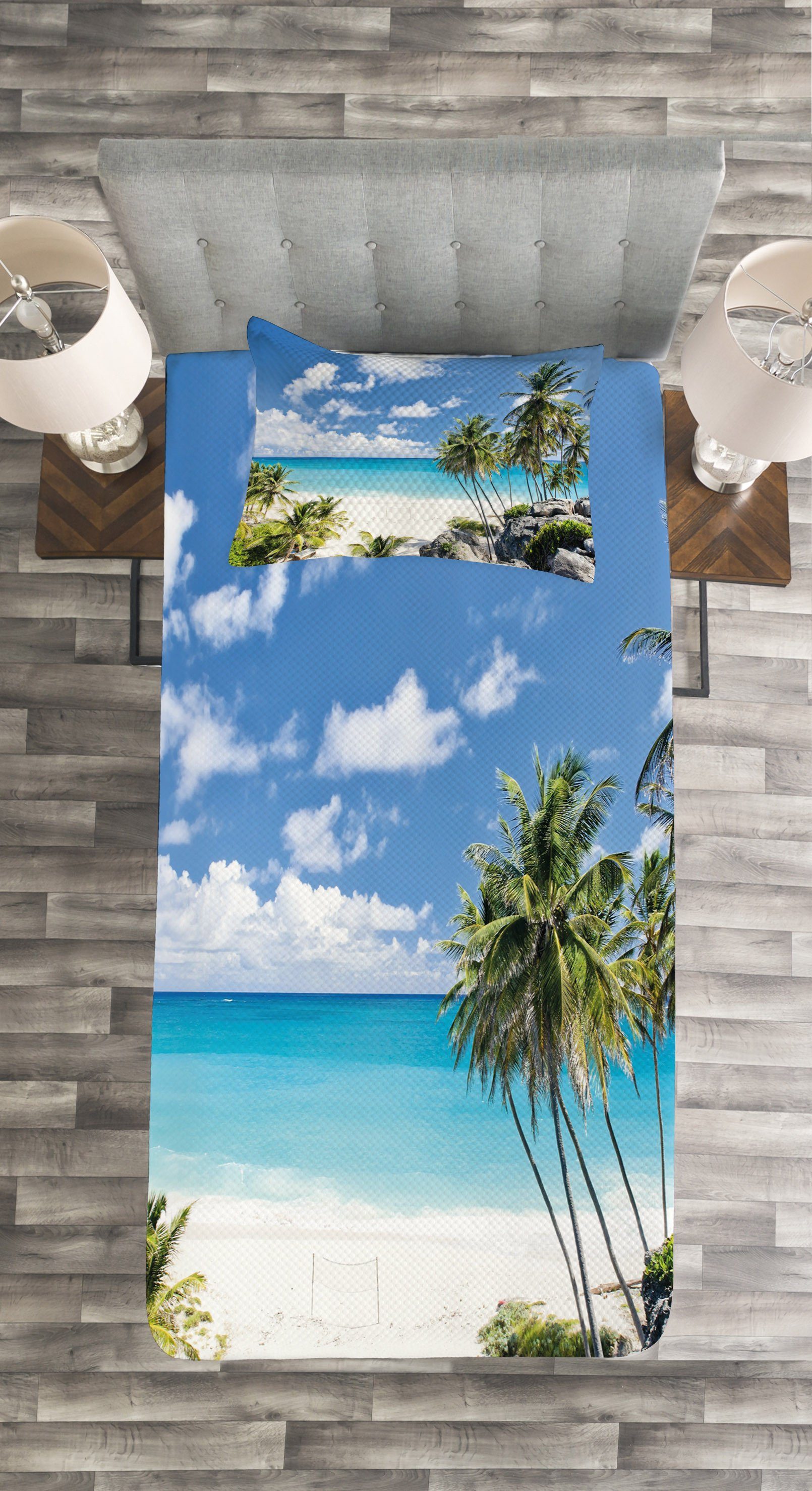 Tagesdecke Set Ocean Abakuhaus, Beach Kissenbezügen mit Tropisch Waschbar, Barbados