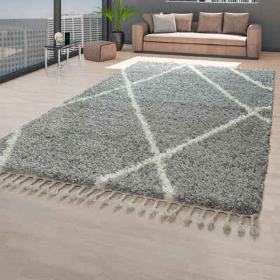 Hochflor-Teppich Teppich Hochflor Grau Wohnzimmer Shaggy Weich, TT Home, Läufer, Höhe: 44 mm