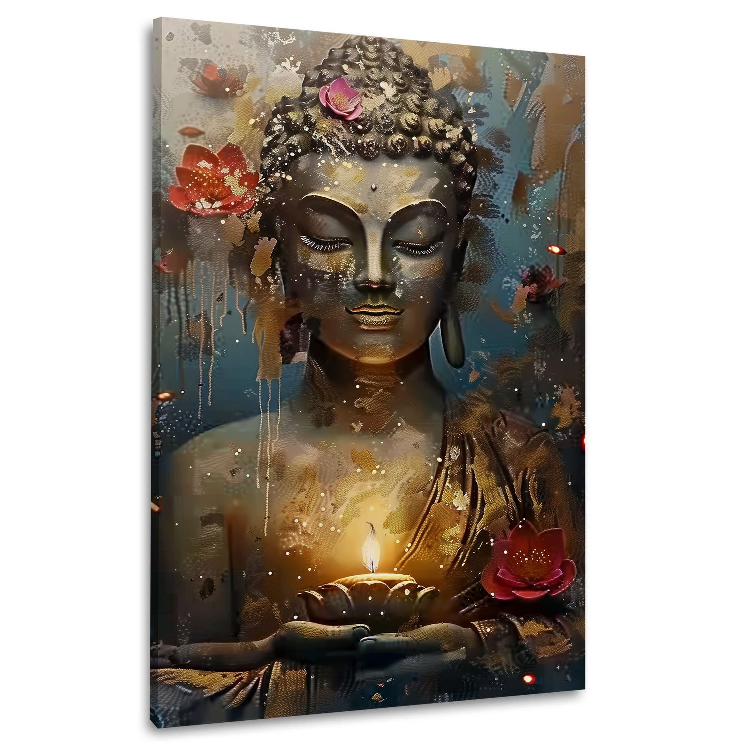 Artedinoi Leinwandbild Buddha Statue Meditation mit Kerze Wandbild Leinwandbild Kunstdruck XL, Buddha-Statue mit Kerze