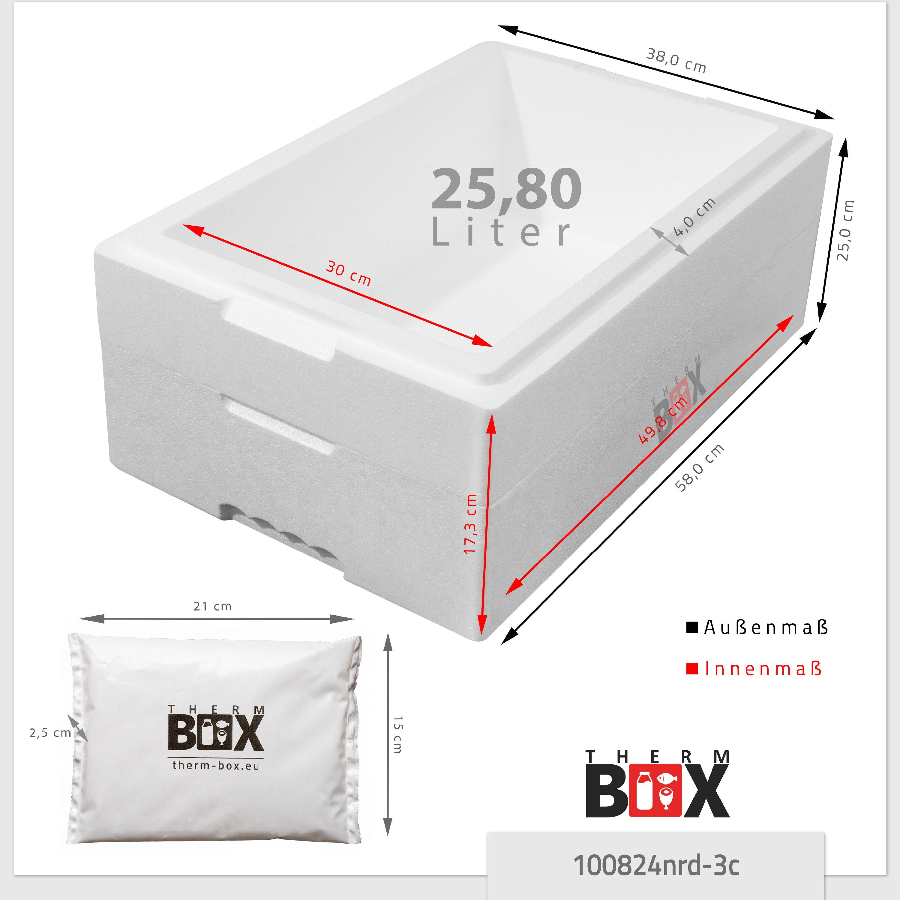 Kühlbox Innen: 25M mit (0-tlg., Styropor-Verdichtet, mit 25,8L Thermbox THERM-BOX Kühlkissen), Thermobehälter Transportbox Thermobehälter für 49x30x17cm 3 Modularbox Kühlkissen,