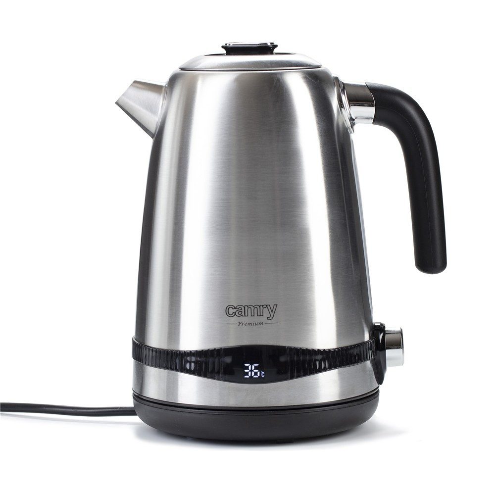Camry Wasserkocher CR 1291 Edelstahl Wasserkocher mit Temperatureinstellung Teekocher, 1,7 l, 2200 W, mit LCD-Display Temperaturregler Warmhaltefunktion Silbern
