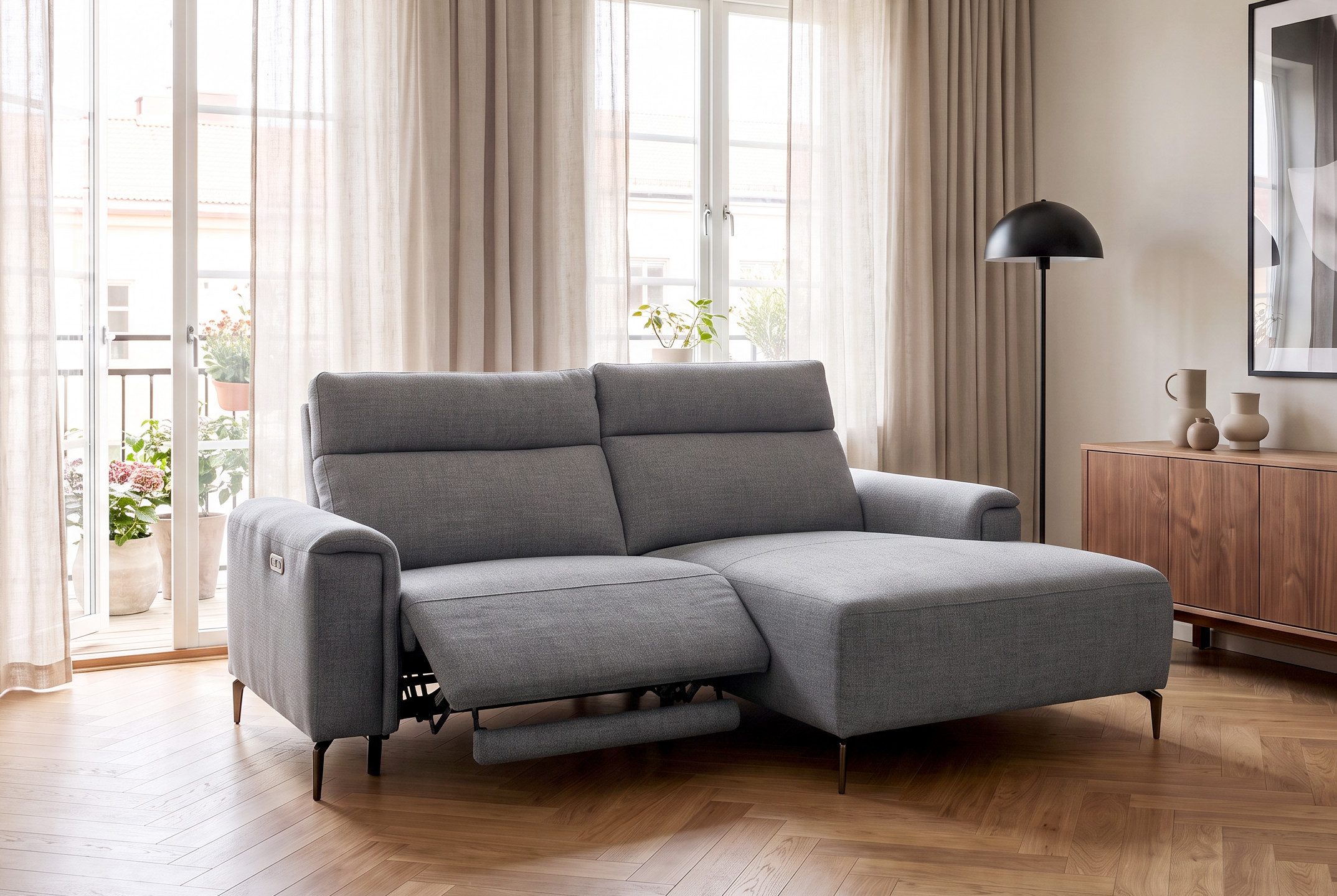 OTTO home Ecksofa YELLIA L-Form, 227cm - elektrische Relaxfunktion, USB A/C, hoch elastischer Schaumstoff (HR) im Sitz, Webstoff