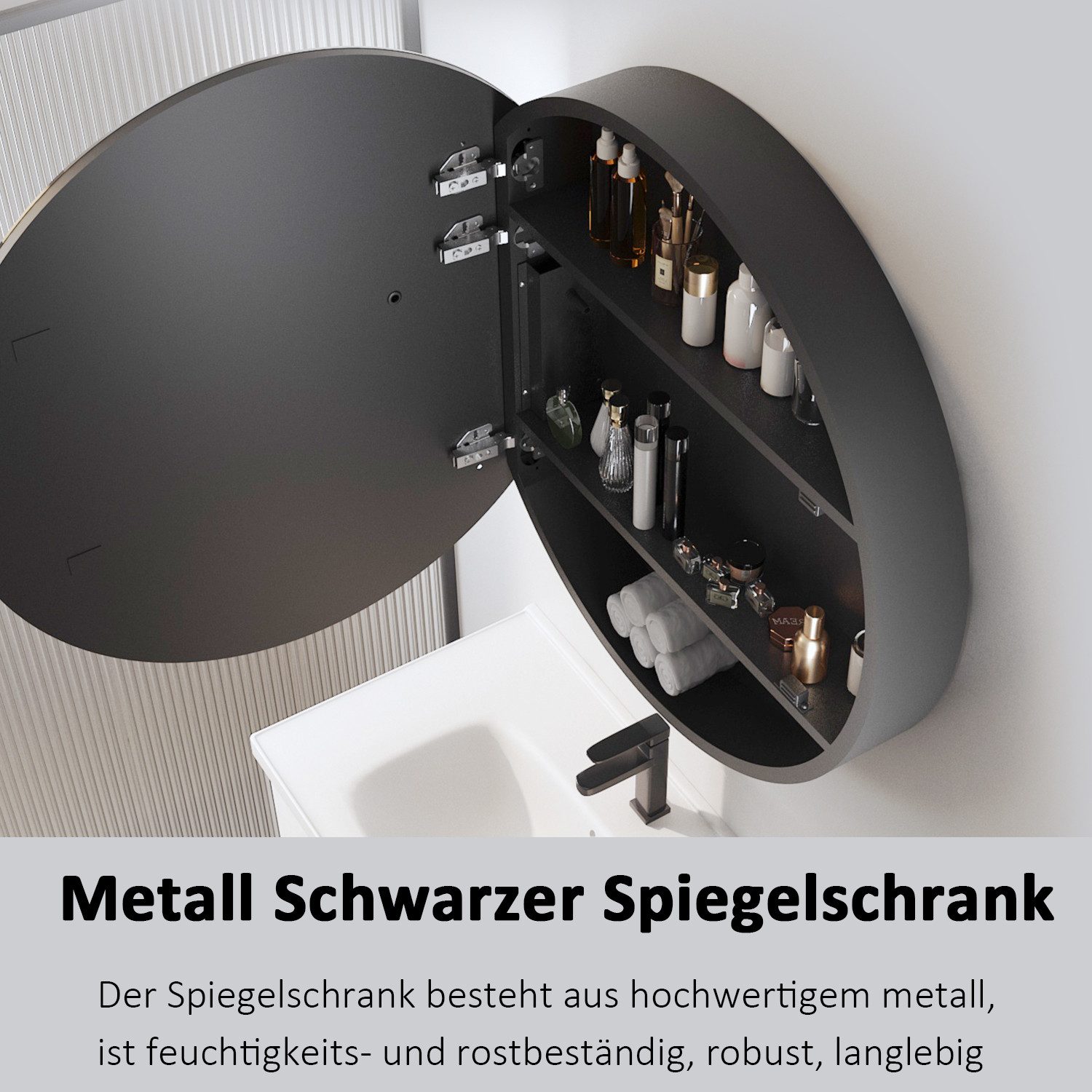 WDWRITTI Badspiegel Spiegelschrank 80x80 Badschrank Schwarz Rund mit Beleuc günstig online kaufen