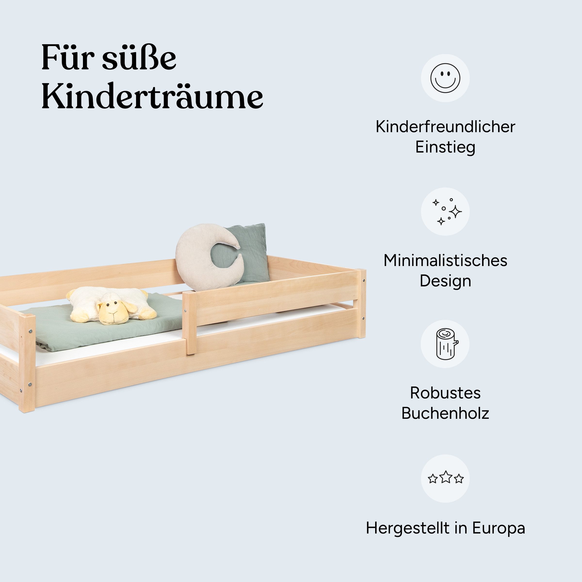 Ehrenkind Kinderbett Bodenbett Buche Nova (Massives Buchenholz)