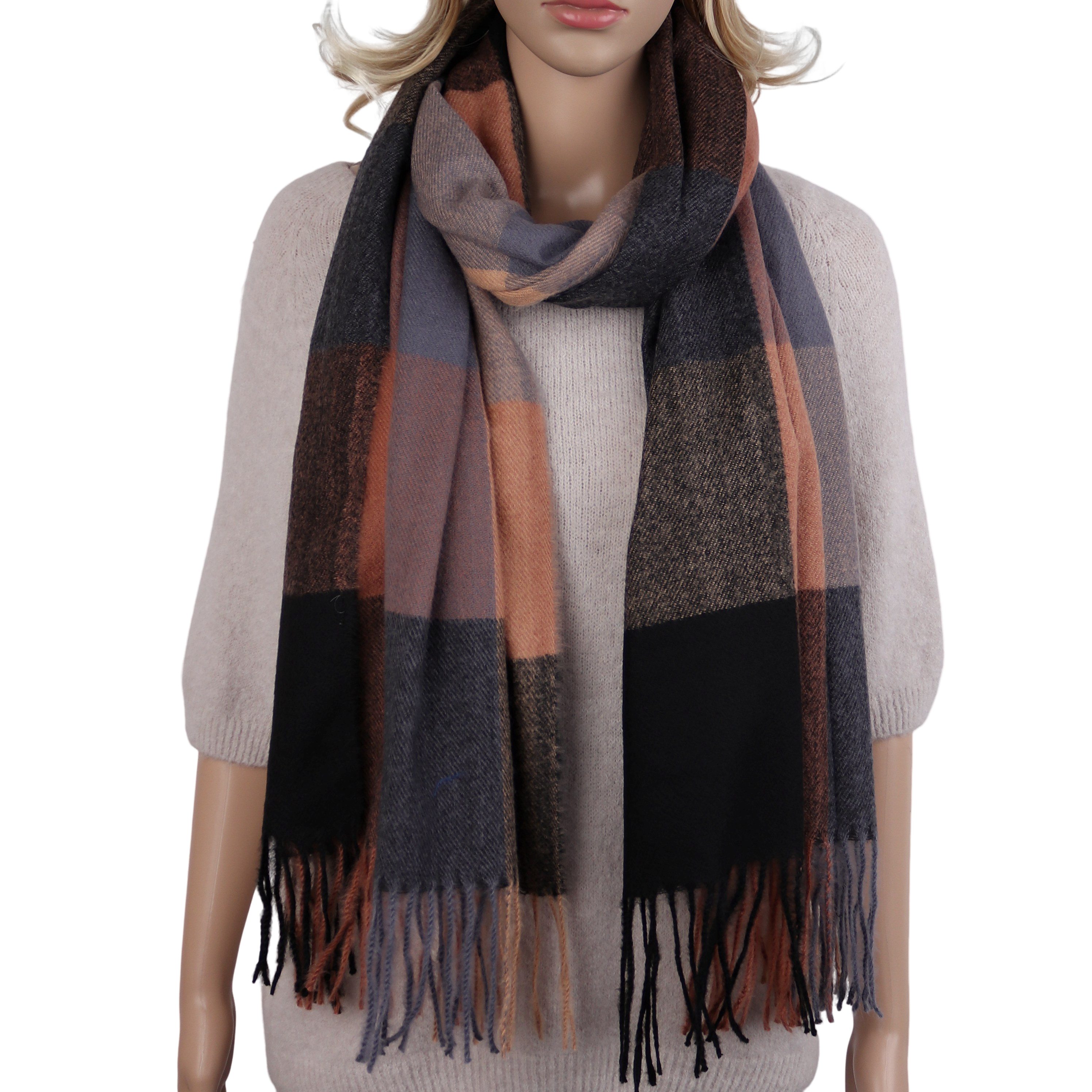MIRROSI Modeschal weicher und warmer karierter Schal mit Fransen, 70x180cm, (Viele tolle Farboptionen zur Auswahl), Damen Halstuch ideal für Herbst und Winter