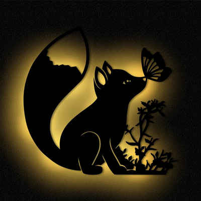 Namofactur LED Nachtlicht »Wandlampe Kinderzimmer Kinder Nachtlicht Fuchs I MDF Holz«, LED fest integriert, Warmweiß