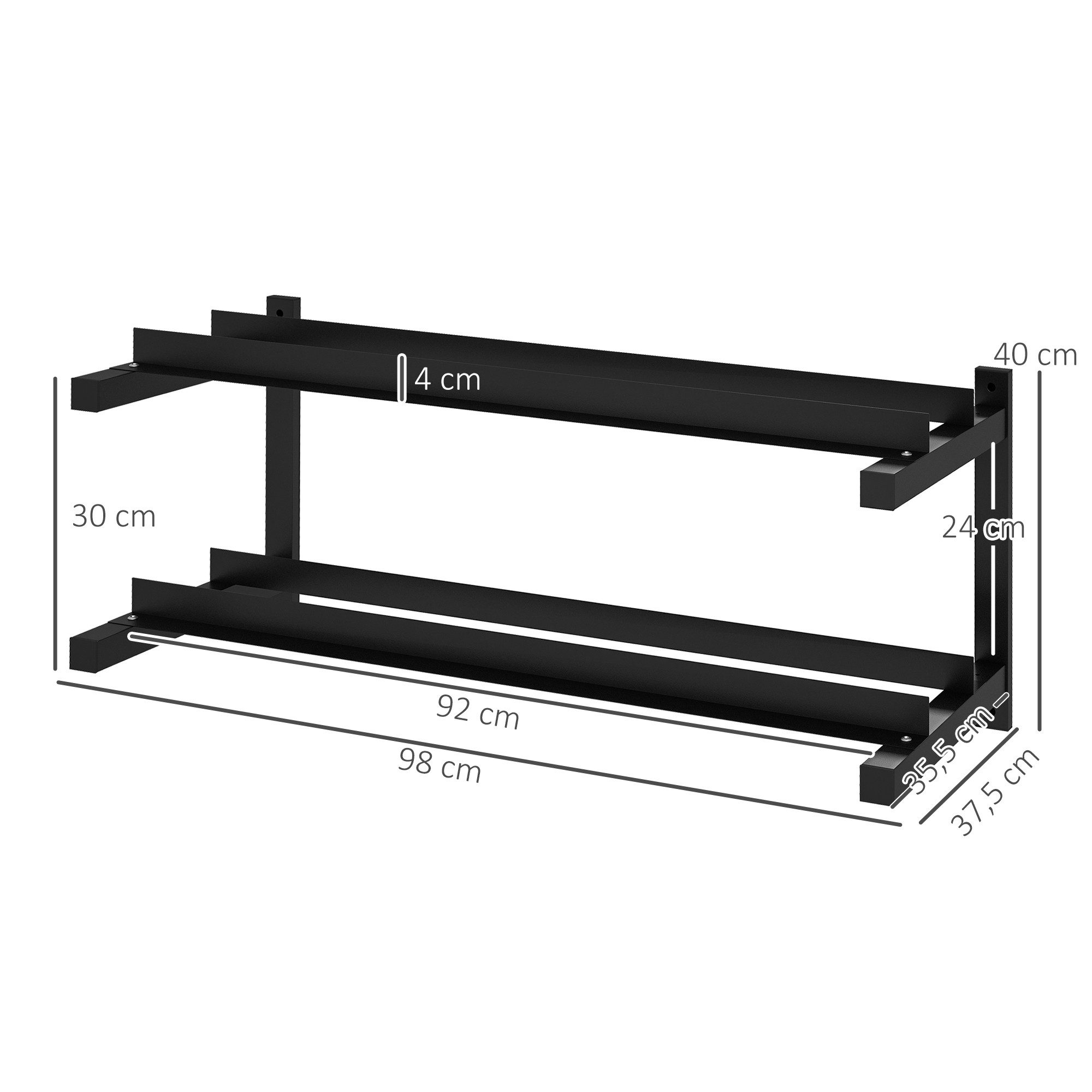 SPORTNOW Kurzhantelständer Hantelständer Wandhalterung mit 2 Ablagen, (Hantelablage, 1-St., Gewichtshalter), bis 70 kg belastbar, Stahl, Schwarz, 98 x 40 x 35cm