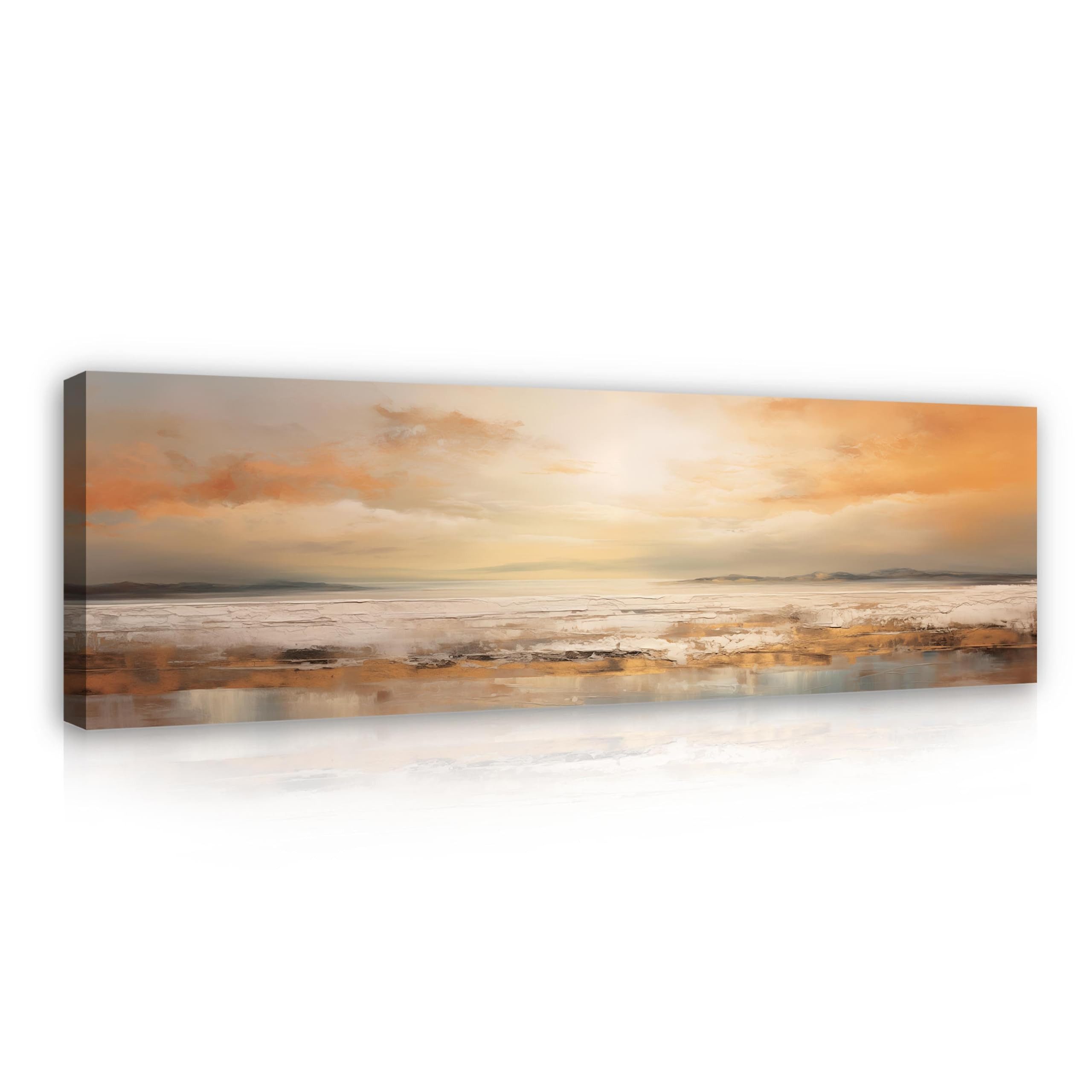 Wallarena Leinwandbild Strand in Orange und Beige im abstrakten Stil für Wohnzimmer 145x45cm, Strand (1 St), auf Holzrahmen gespannt Wandfertig montiert UV-beständig und lichtecht