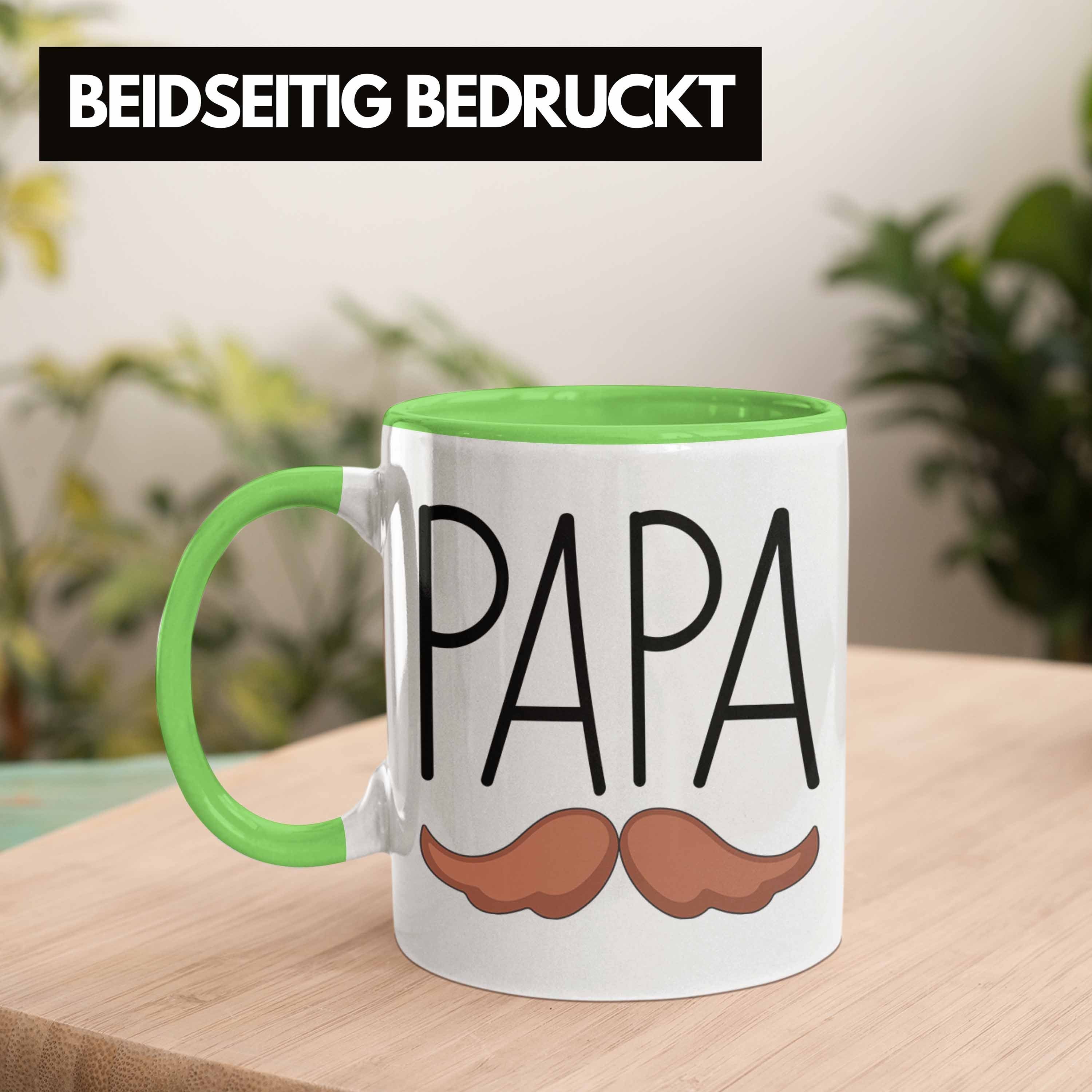 Trendation Tasse Tasse Schnurrbart Geschenk Vatertag Papa Lustig Grün Geschenkidee