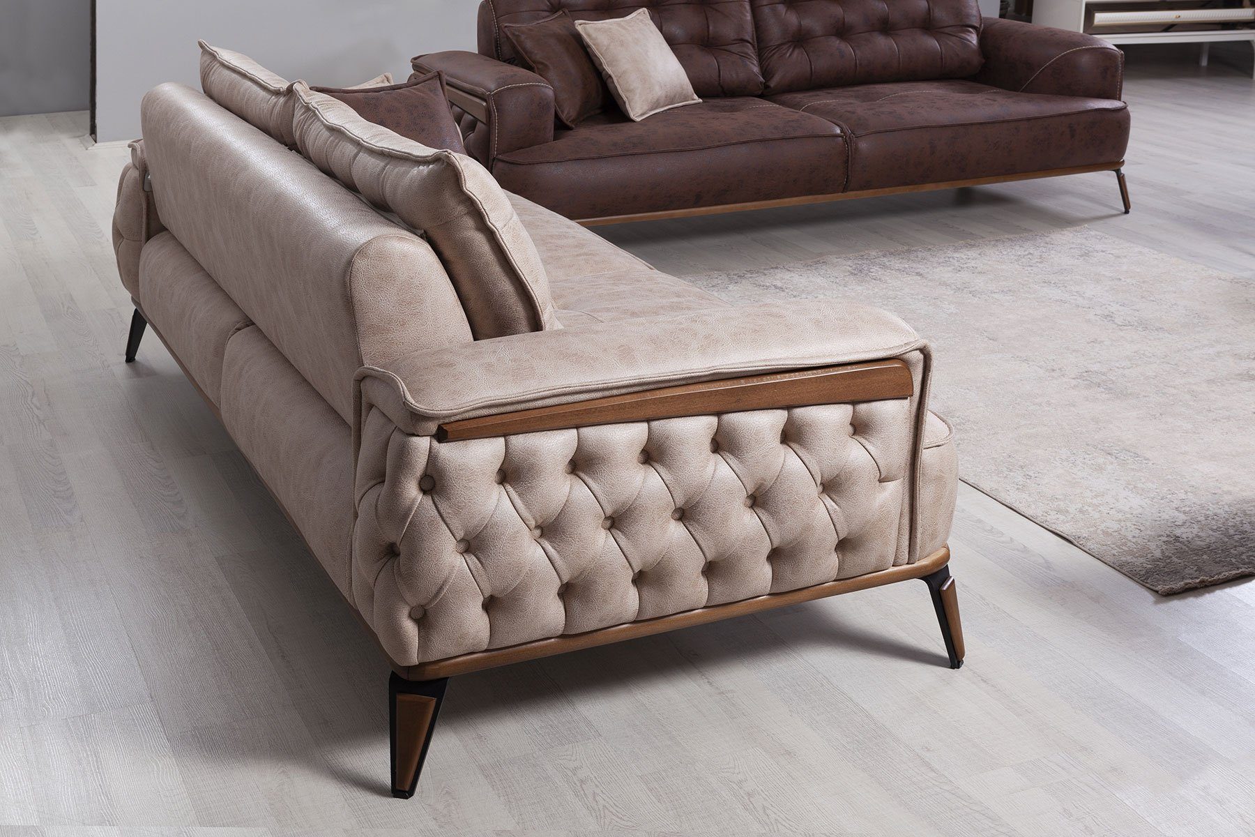 3-Sitzer, Made in Troya Villa Luxus-Microfaserstoff 1 in Sofa, Turkey, Beige Sitzer Polyester) Sofa 3 (100% Lederoptik Stk. Möbel Quality