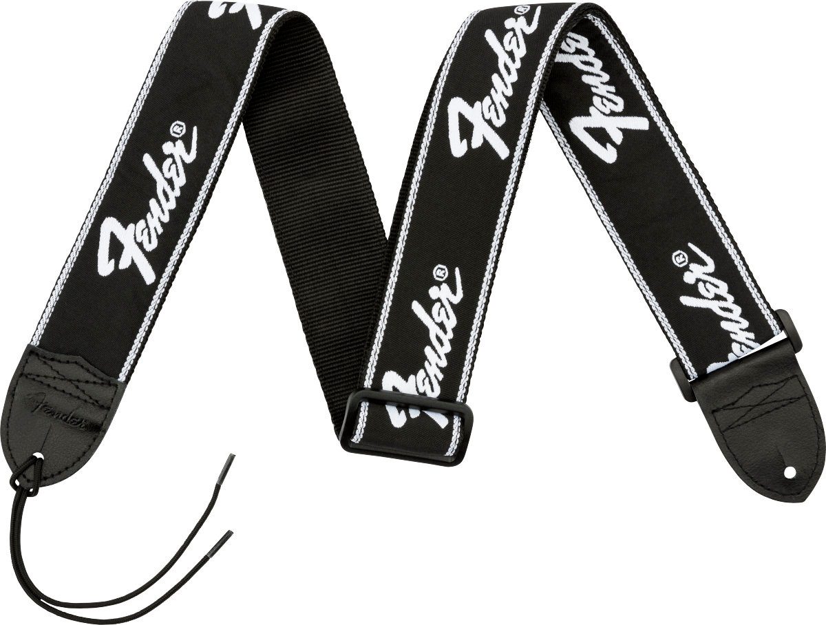 Fender Gitarrengurt Running Logo Strap Black/White 5 cm Gitarrengurt, Längenverstellbar von 79 bis 130 cm, ungepolstert