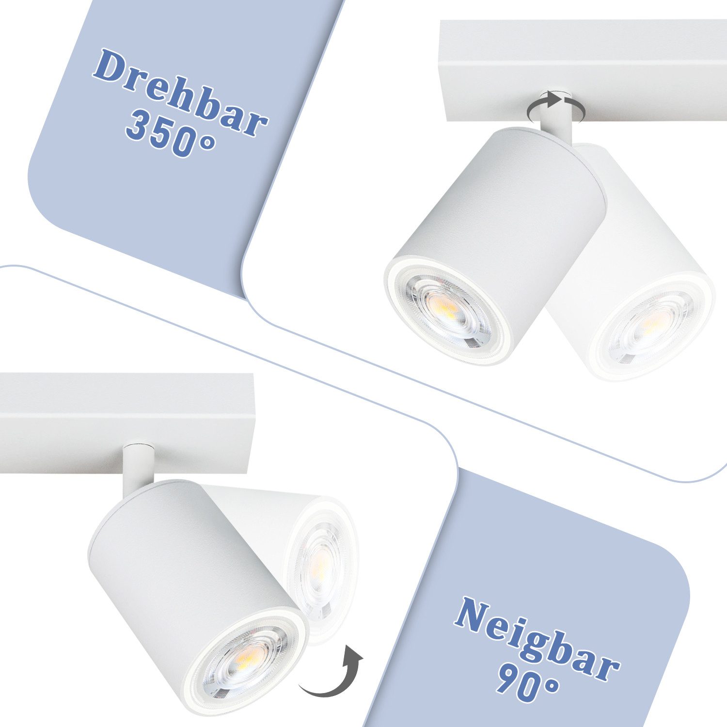 Nettlife Deckenstrahler 2/3/4/ Flammig Deckenlampe Weiss Flur GU10 Modern Deckenspot, Schwenkbar 350°, LED wechselbar, Flur Wohnzimmer Schlafzimmer Küche – Bild 5 von 5