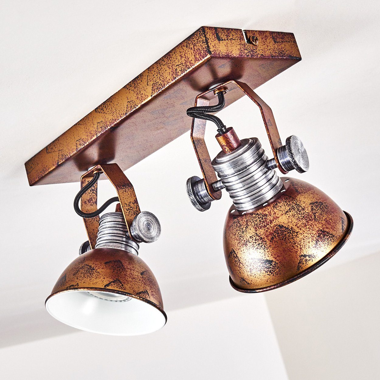 hofstein Deckenleuchte »Varsi« dimmbare Deckenlampe Kelvin, dreh-/schwenkbar, 2700 Bronze/Weiß, ohne Metall 2xGU10, Spot aus Leuchtmittel, im in Retro-Design Lampenschirm