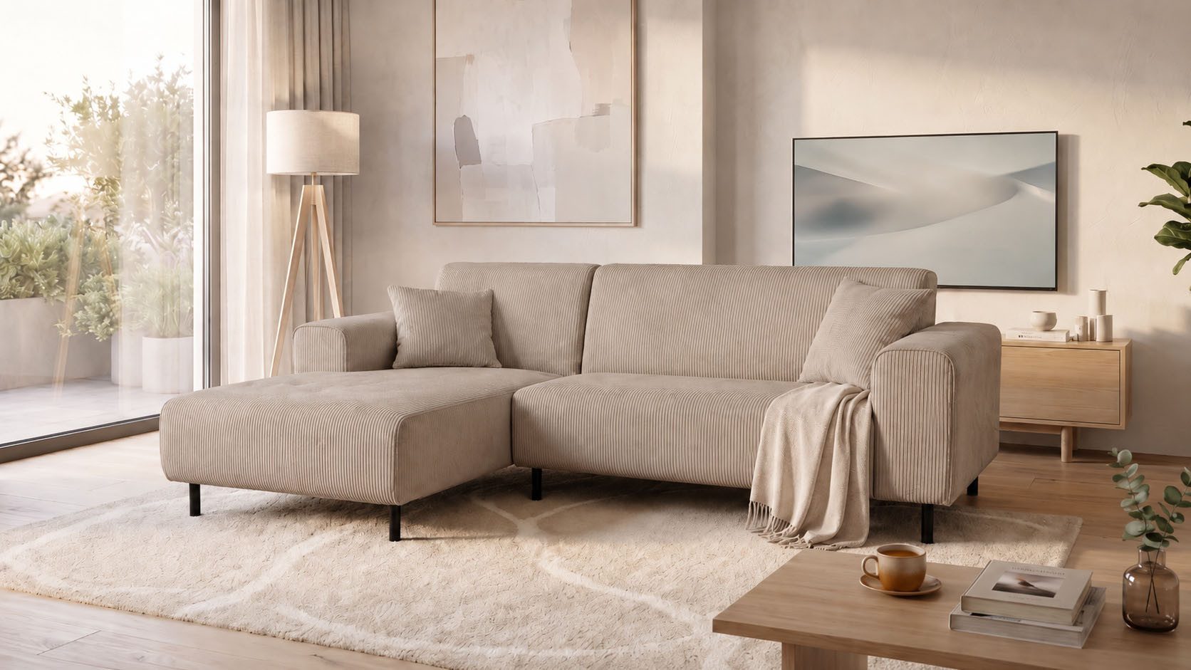 OTTO home Ecksofa ARROS L-Form mit Wellenunterfederung, Maße B/T/H: 235/163/81 cm, incl. Zierkissen, mit Recamiere rechts/links bestellbar, auch in Cord