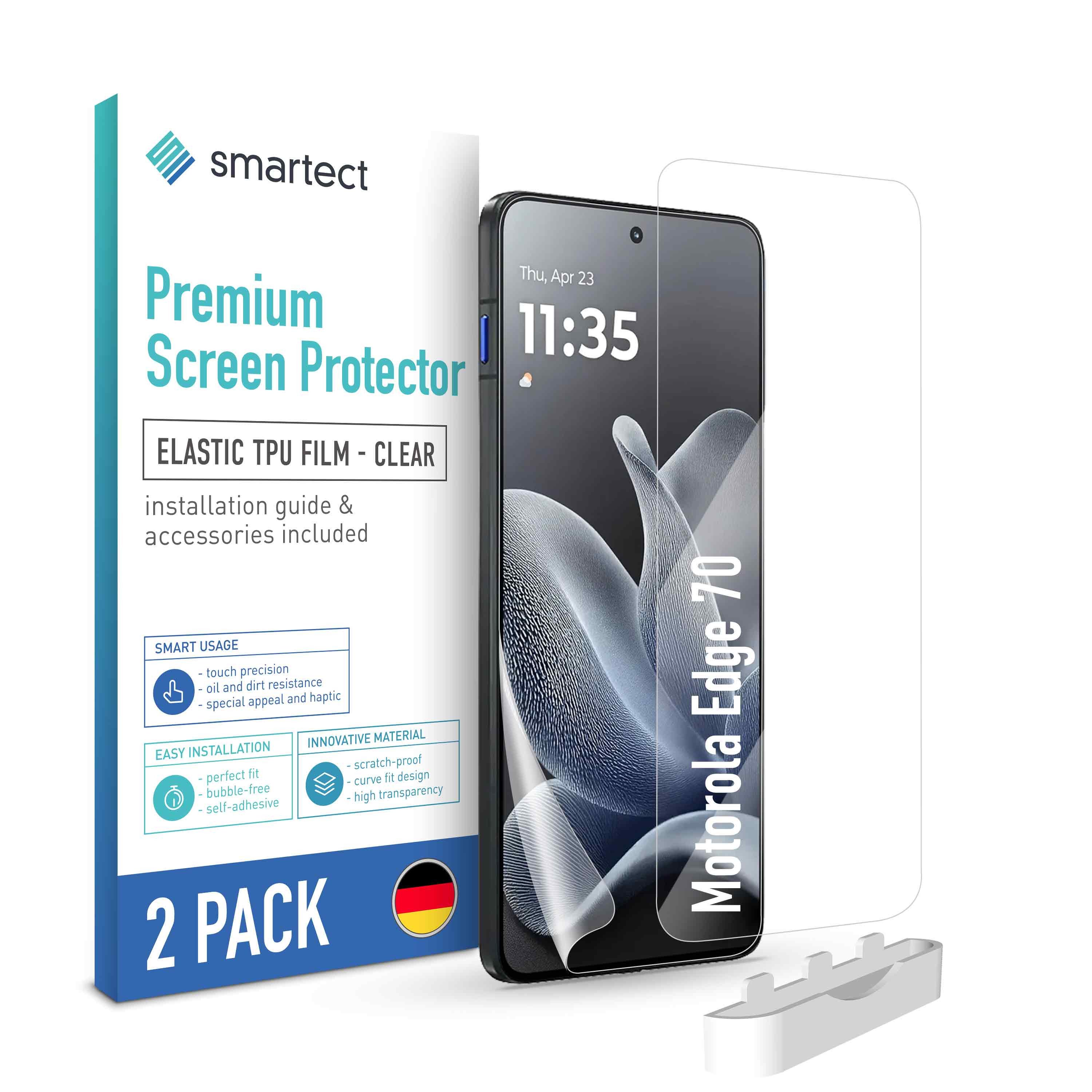 smartect Displayschutzfolie 2X TPU Schutzfolie Klar für Motorola Edge 70 für Motorola Edge 70, Set, 2 Stück, Ultra-klar, Kratzfest, Blasenfrei, Oleophob, Fingerabdruck kompatibel
