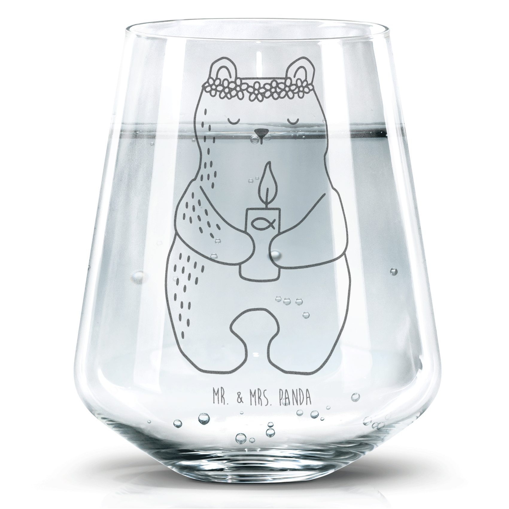 Mr. & Mrs. Panda Glas Bär Kommunion, Glas, Transparent, Glas, Kommunion, Teddy, Wasserglas, Premium Glas, Tumbler Glas Becherglas Allzweckglas