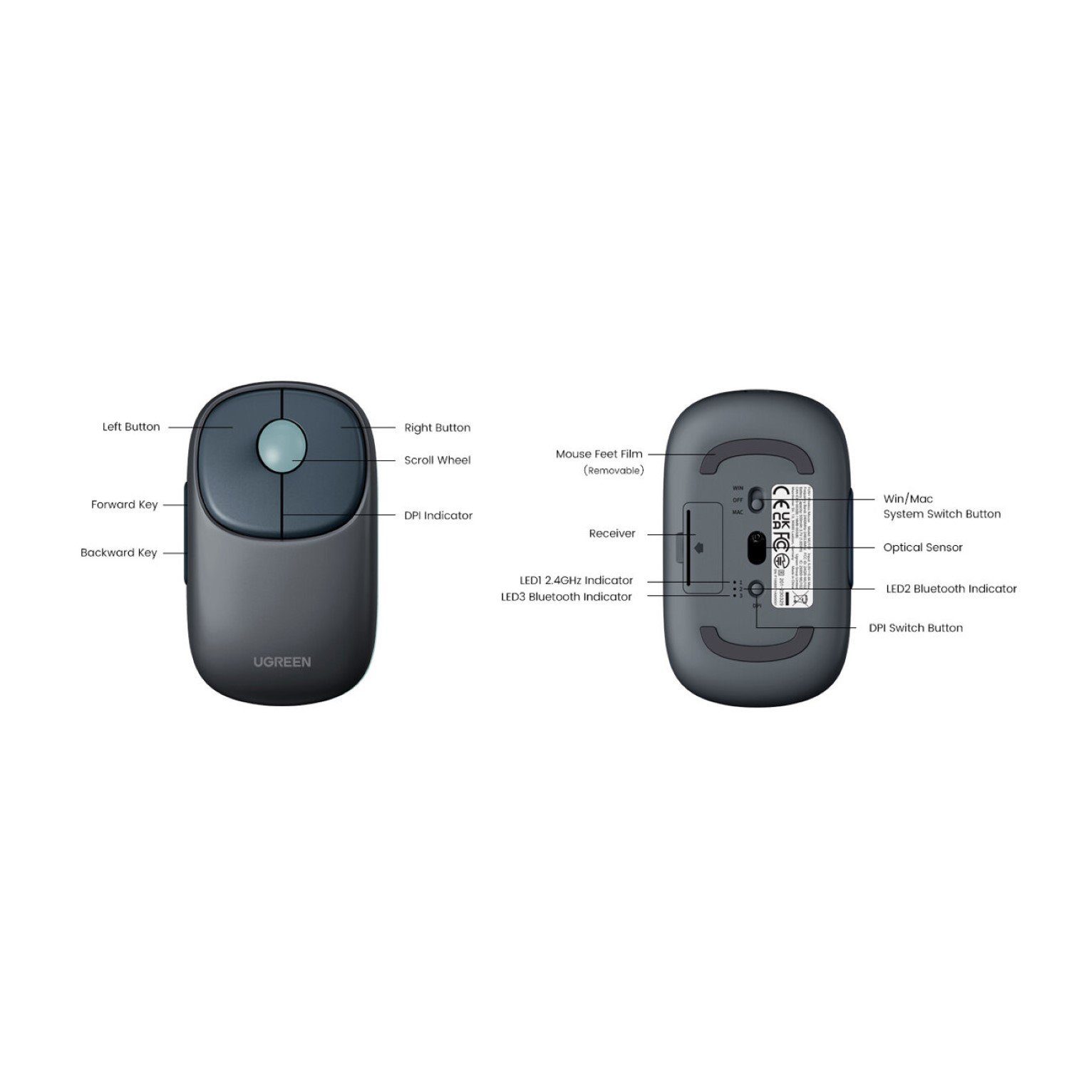 UGREEN MU102 FUN+ Bluetooth / 2,4 GHz kabellose Schwarz/ Pink Maus