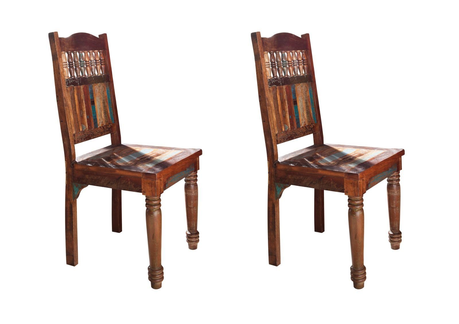 Massivmoebel24 Holzstuhl FABLE, Stuhl 2er Set Indisches Altholz lackiert FABLE #05